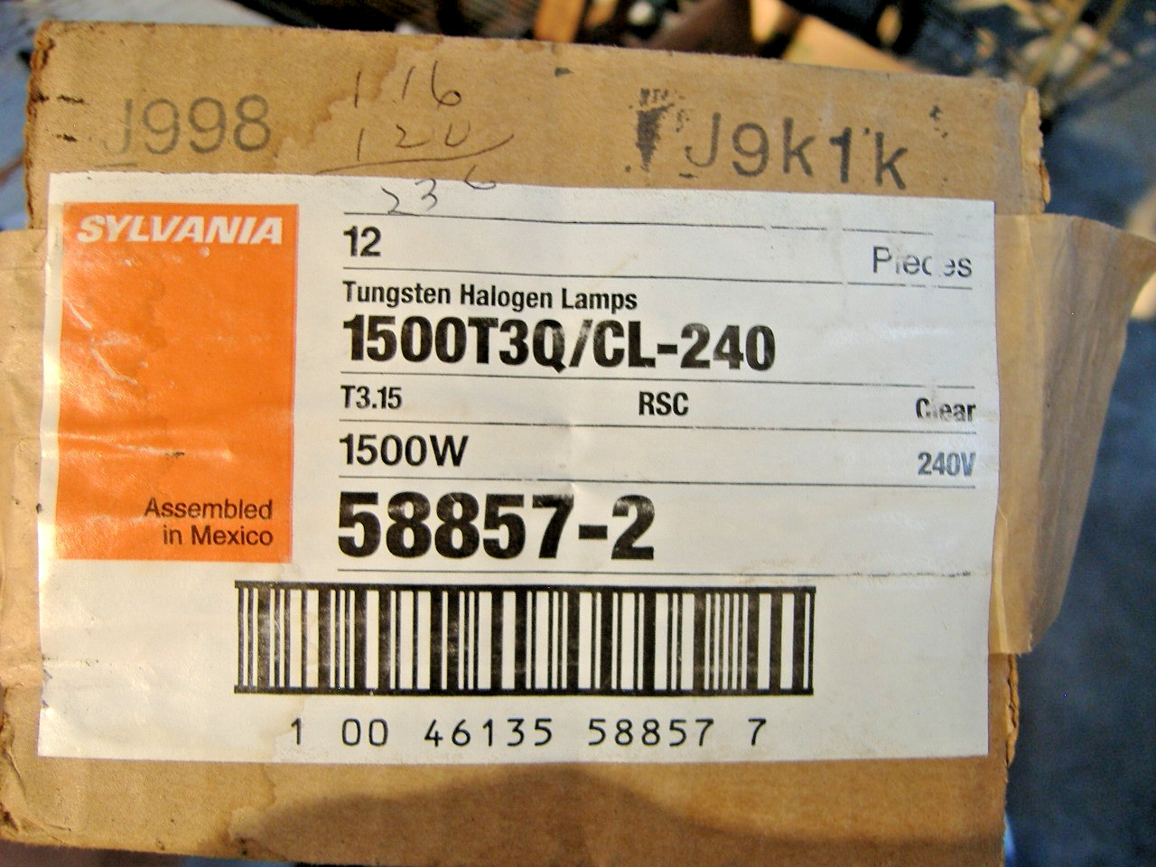 sylvania 1500 watt 240 volt 1500T3Q/CL-240 QUARTS 58857-2 #147