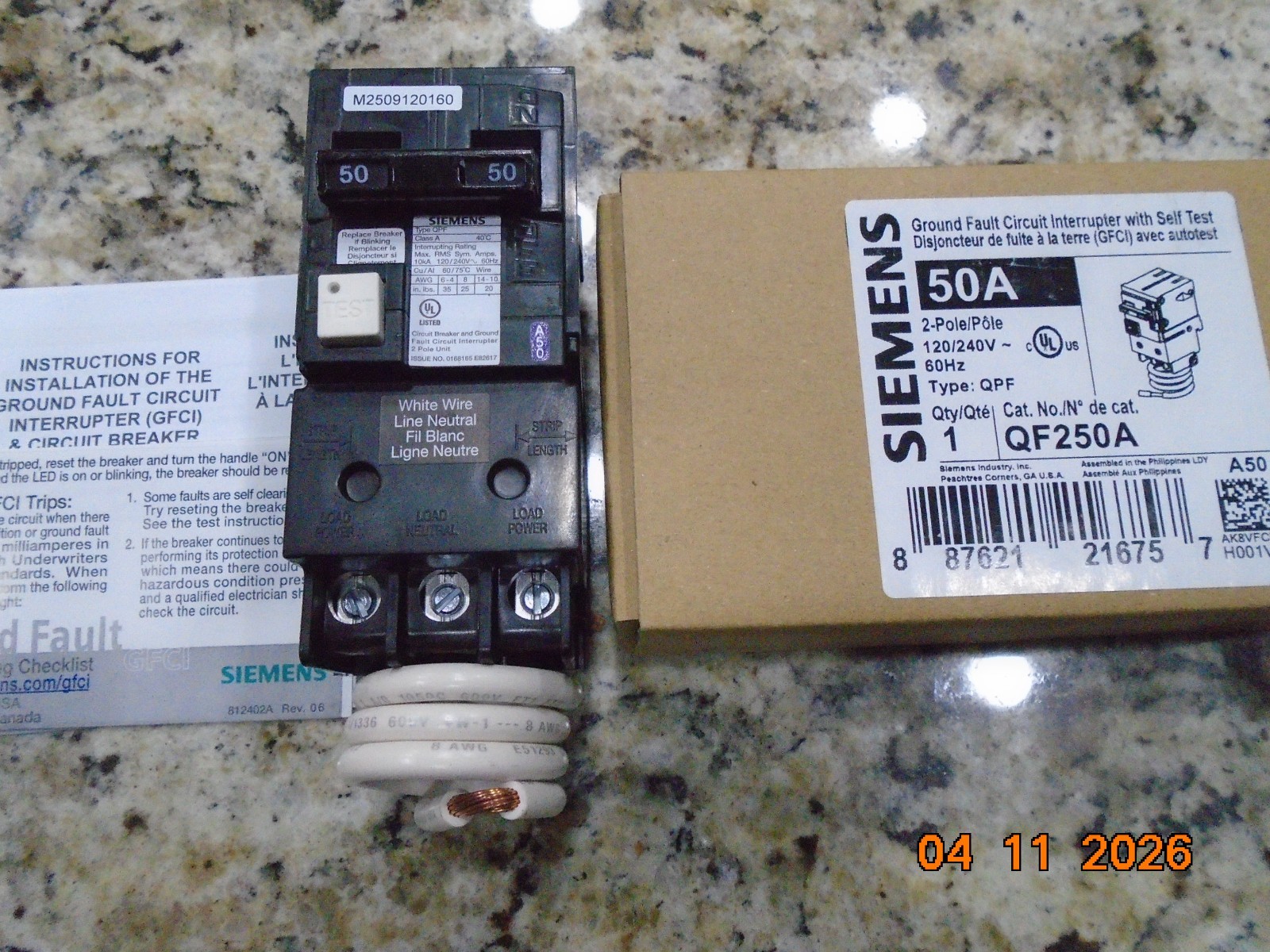 SIEMENS QF250A 50AMP 2POLE GROUND FAULT CIRCUIT BREAKER NEW IN BOX