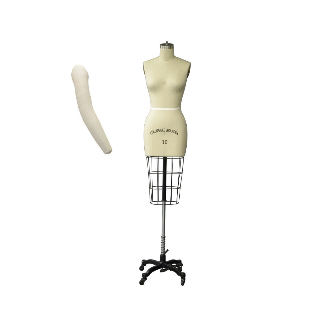 Size 10 Linen Half Body Pro Female Dress Form Mannequin with Arm & Padding Kit