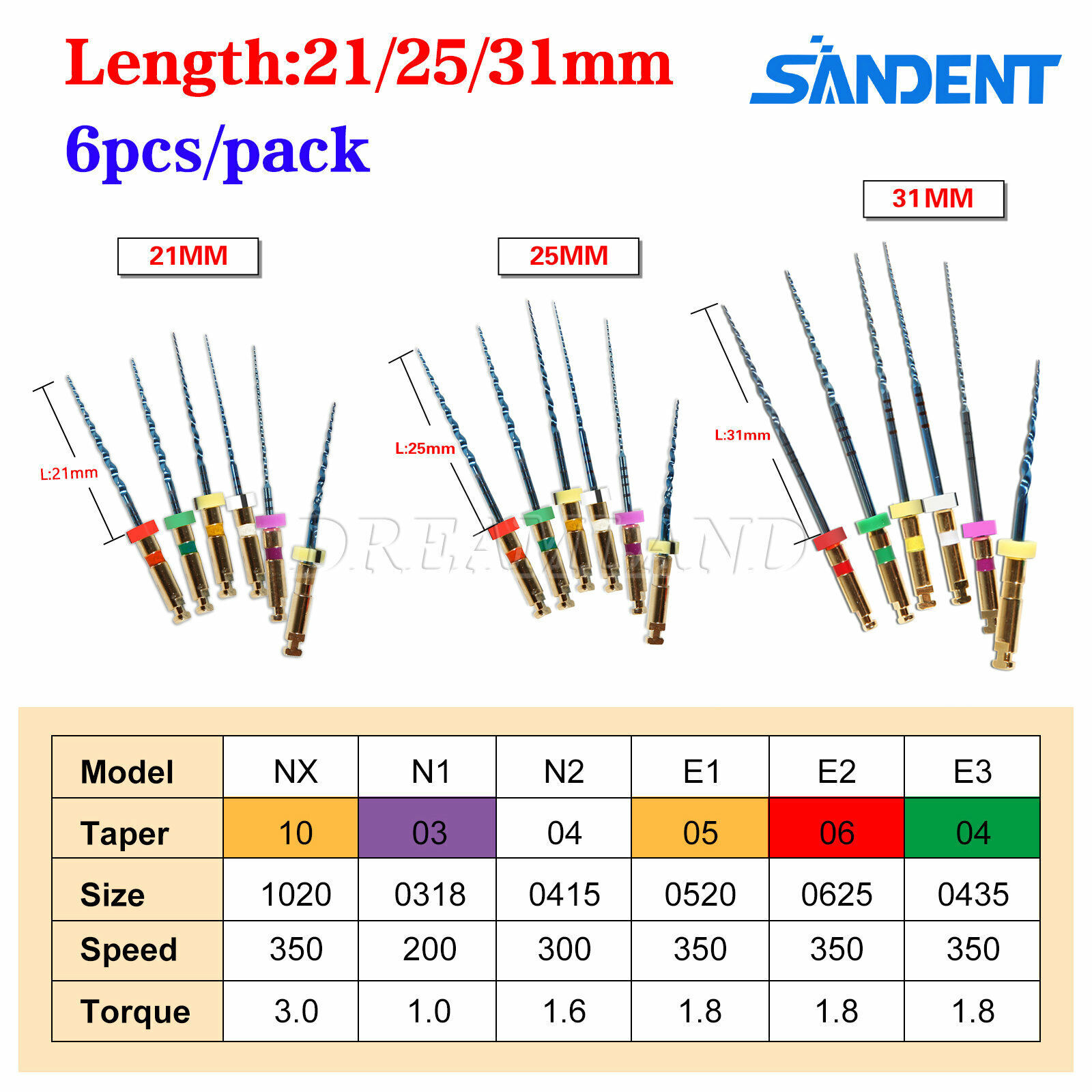 6/pack Dental Endo Endodontic Engine Root Canal NiTi Rotary Files 21/25/31MM ns