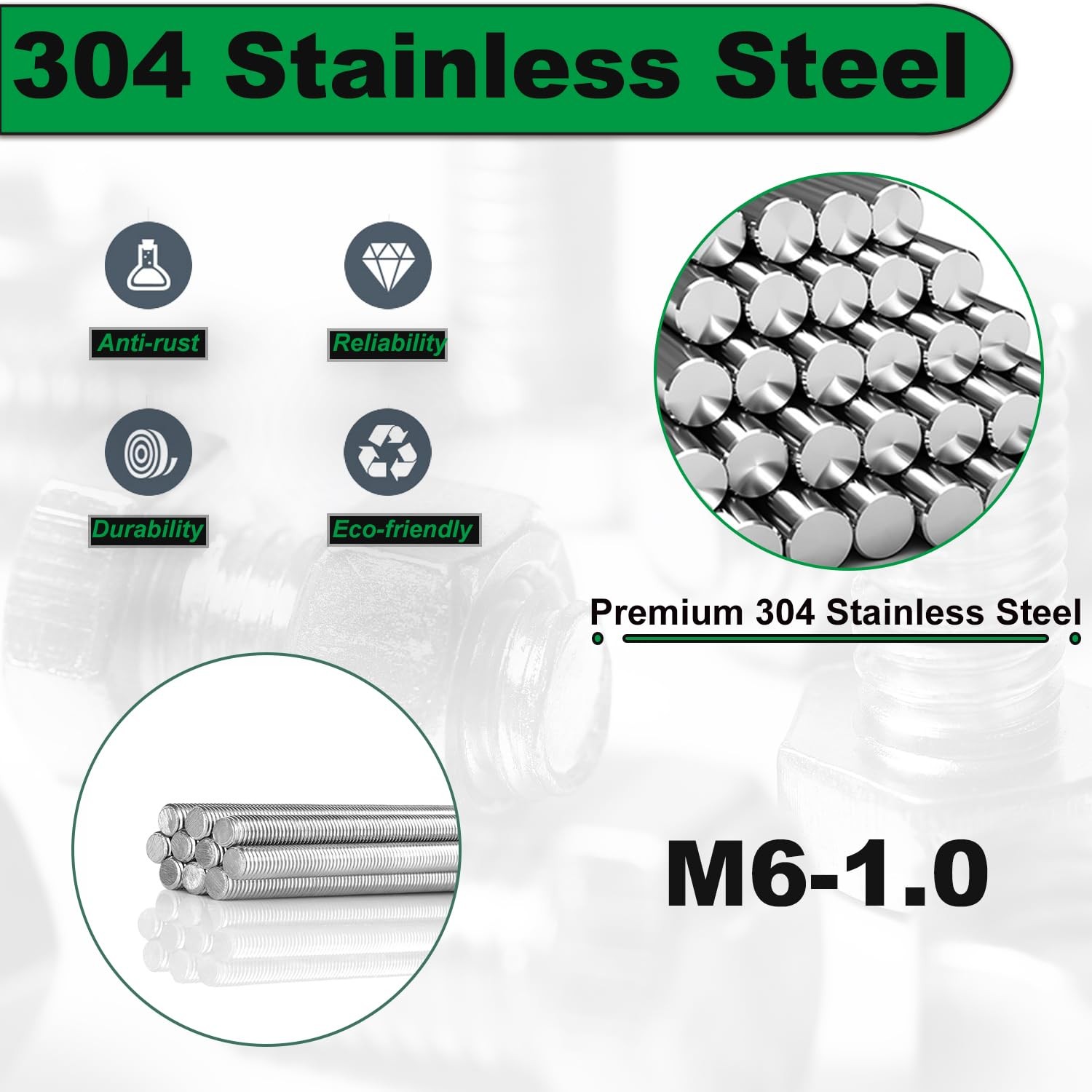 M6 Fully Threaded Rod, 4PCS M6-1.0Mm X 250Mm All Threaded Rods, 304 Stainless S