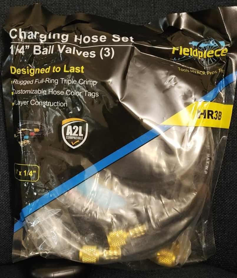 Fieldpiece HR3B – ¼” Ball Valve Hose Set – 5 ft Refrigerant Charging