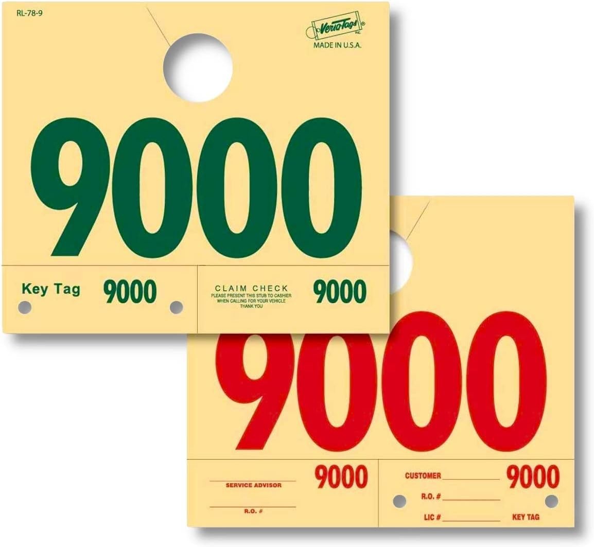 Sequentially Numbered 9000-9999 Hang Tags – 1000 Count Durable Vehicle ID System