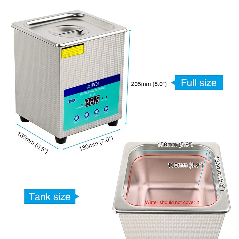 AIPOI Digital Ultrasonic Cleaner Ultrasonic Cleaning Machine 2L Stainless Steel