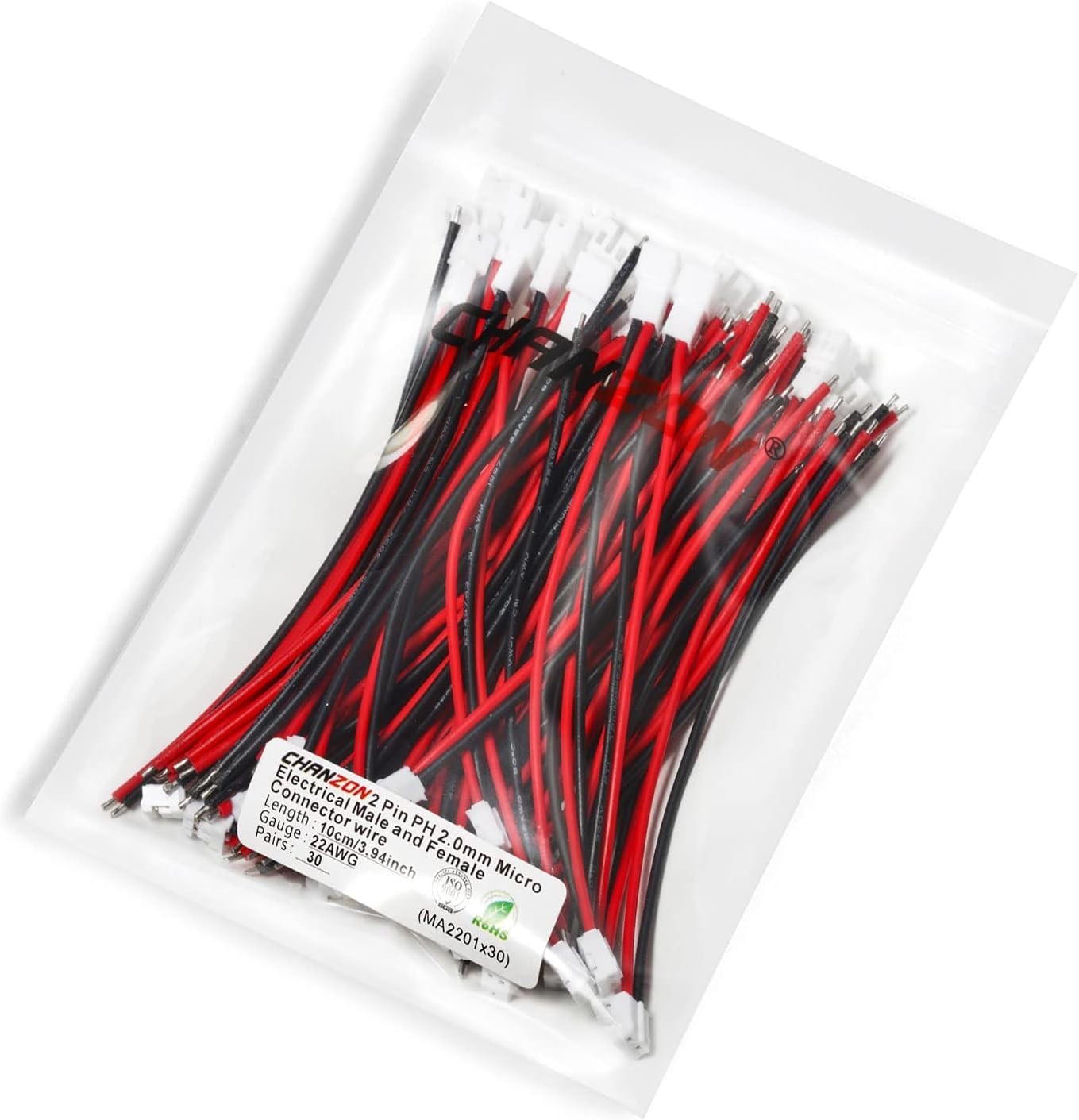 Versatile 30 Pairs JST PH 2.0mm Connectors with UL1007 Tinned Wire for Projects