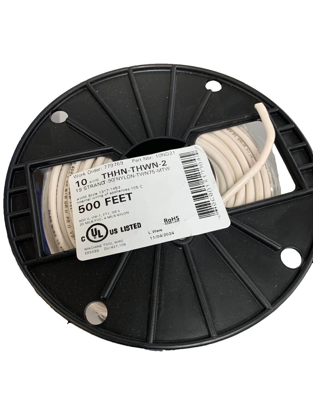 New 500’ 10 AWG THHN THWN RoHS Stranded Copper Wire in Red Black White or Green