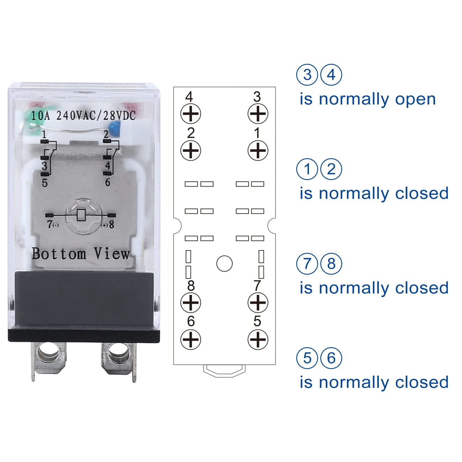 Electromagnetic Power Relay, 8-Pin 10 AMP 24V AC Relay 24V, 8PIN-10A-2PCS