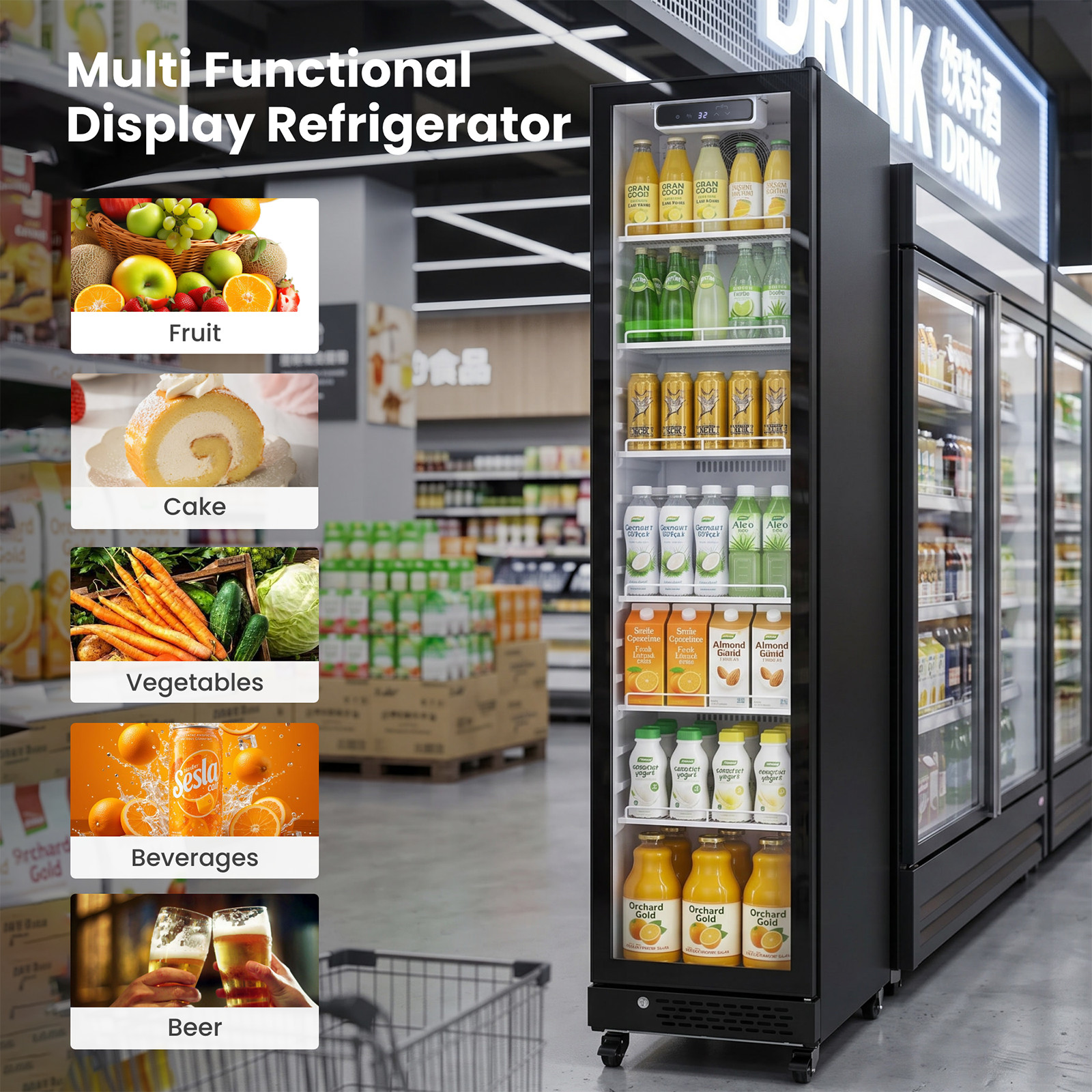 Yeego 8.3 Cu.ft Commercial Fridge Glass Door Merchandiser Refrigerator Black