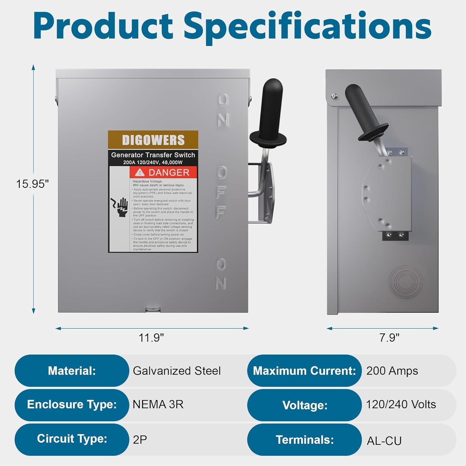 Professional 200 Amp Transfer Switch – Durable, NEMA 3R Rated for Indoor/Outdoor