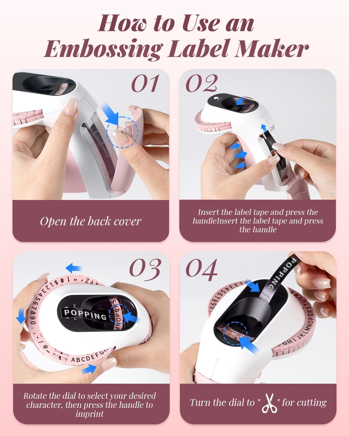 Phomemo Embossing Label Maker Machine, label maker with 6 tapes, Pink