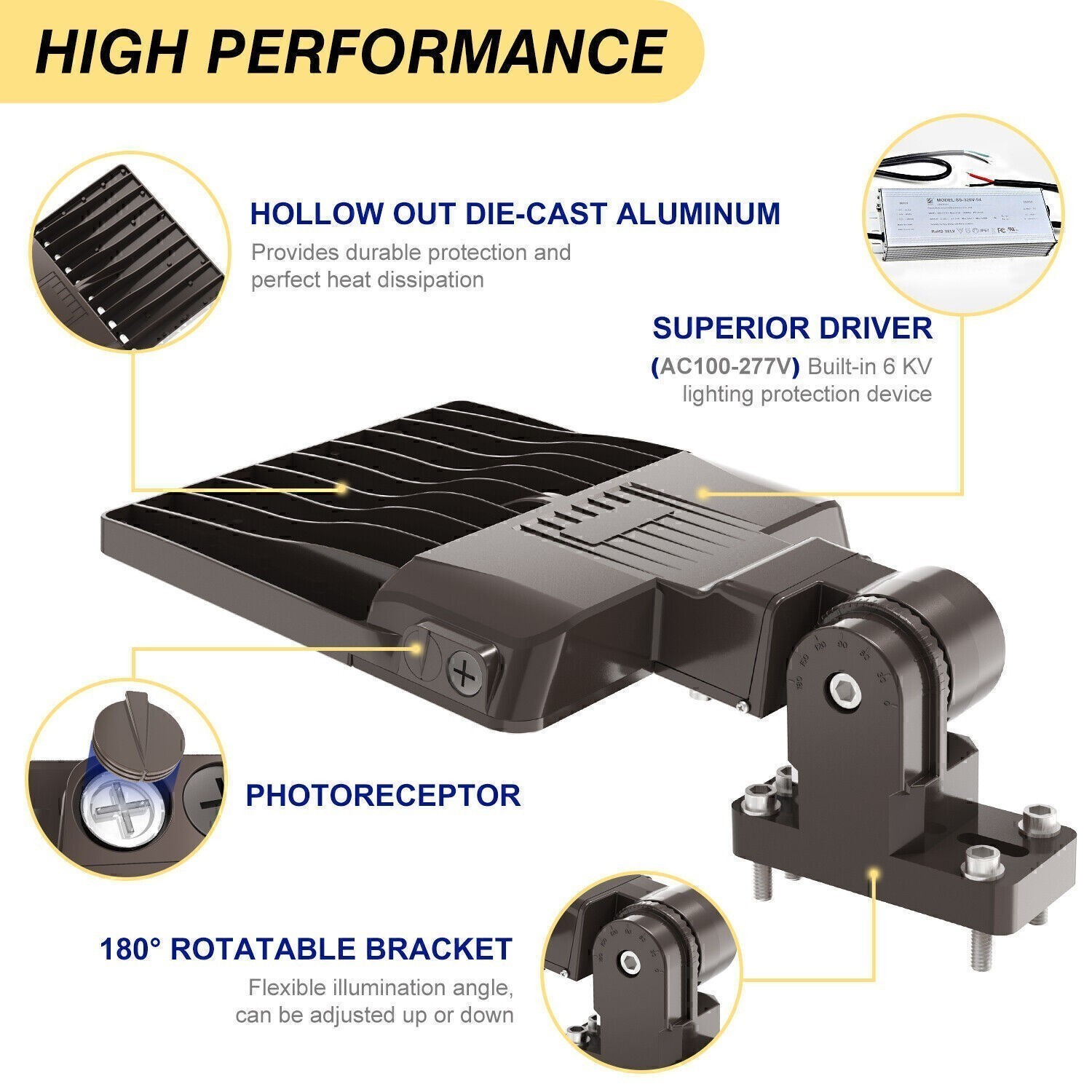 150W LED Parking Lot Light Outdoor Commercial Shoebox Street Fixture 22,500LM UL