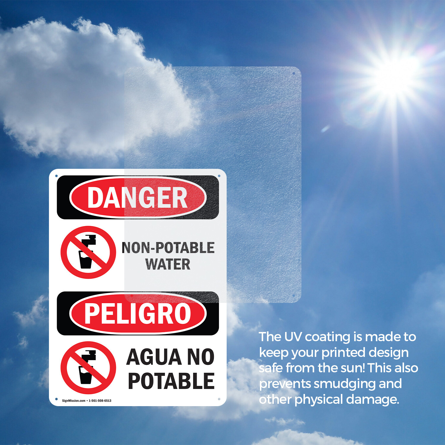 (2 Pack) Non-Potable Water Bilingual OSHA Danger Sign Decal Metal Plastic