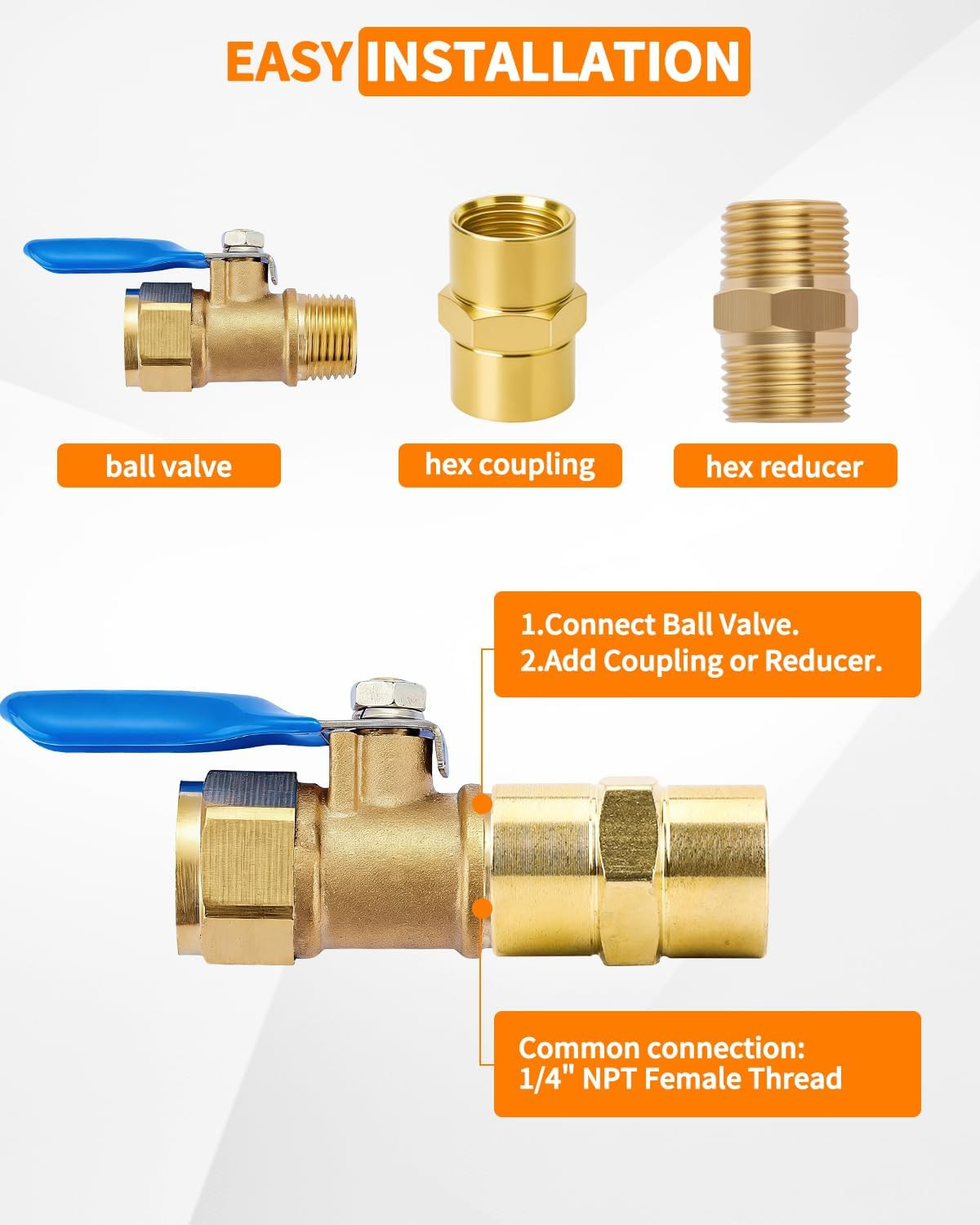 8 PCS Coupling, 1/4 NPT Coupler Female to Female Hex Head Pipe Fitting, Compress