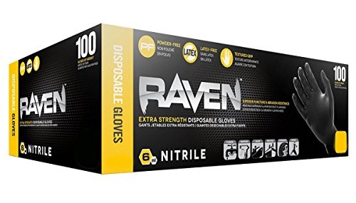 SAS Raven 7 Mil Nitrile Powder-Free Disposable Gloves, 50 Pairs, Black, Large,