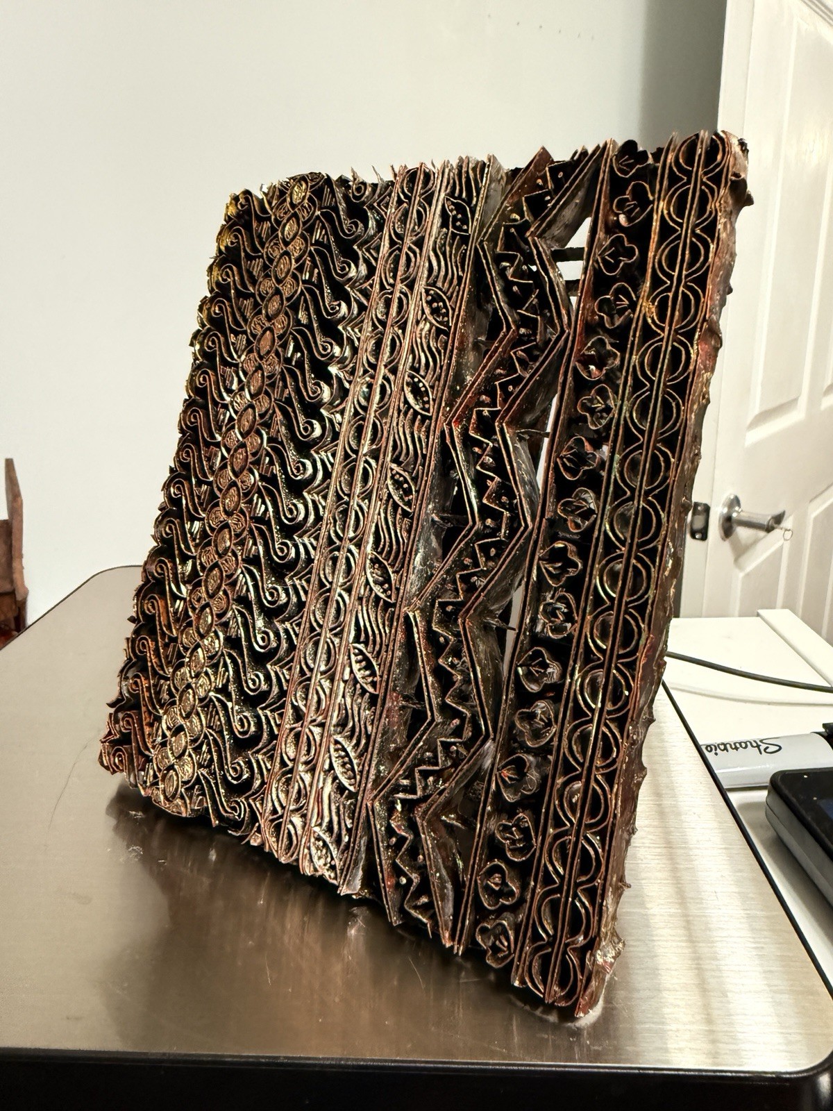 Vintage Indonesian Batik Stamp with Geometric and Floral Patterns