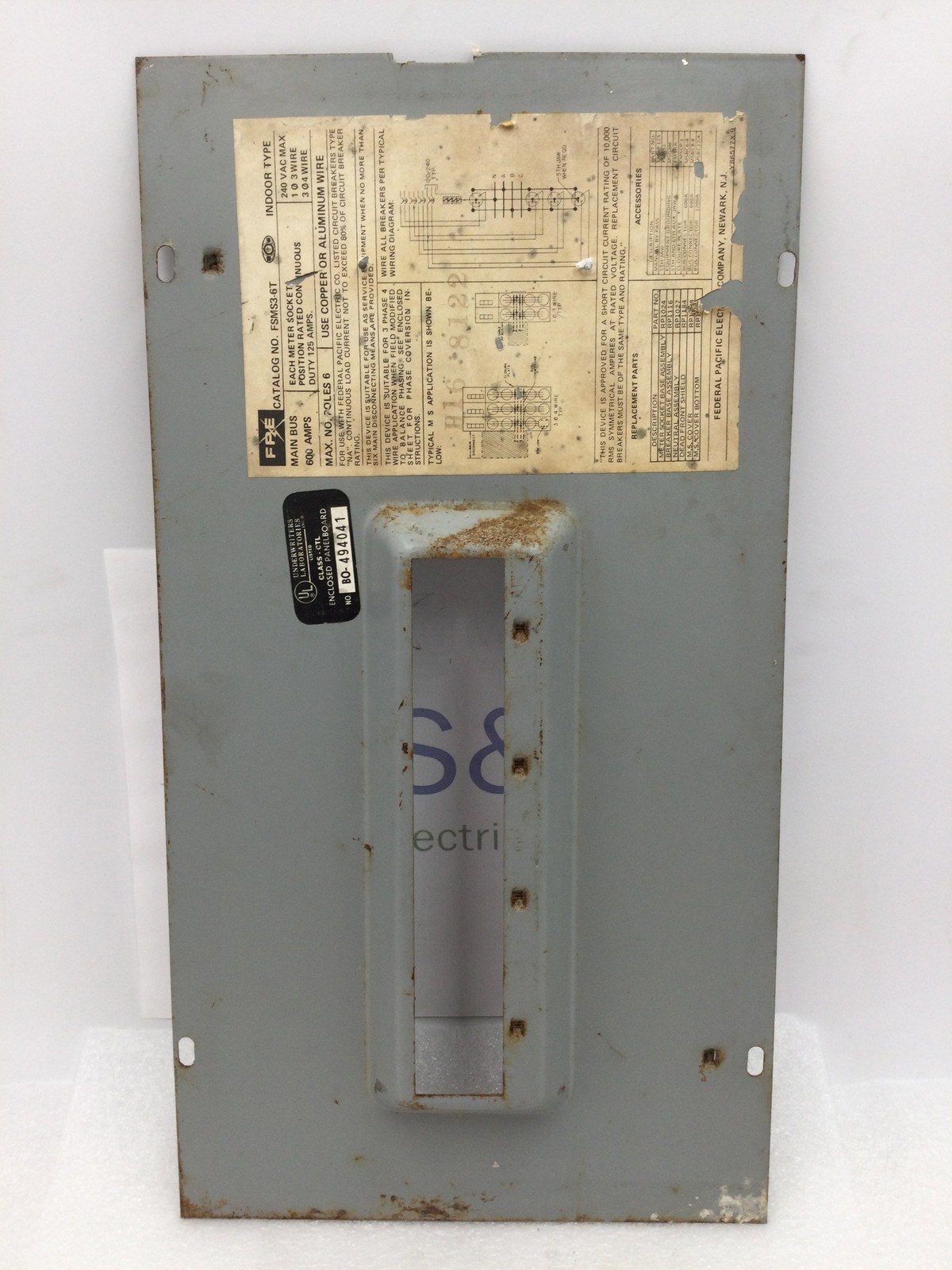 FPE FSMS3-6T 600 Amp 240V Indoor Type Dead Front 17 3/4″ x 9 3/8″