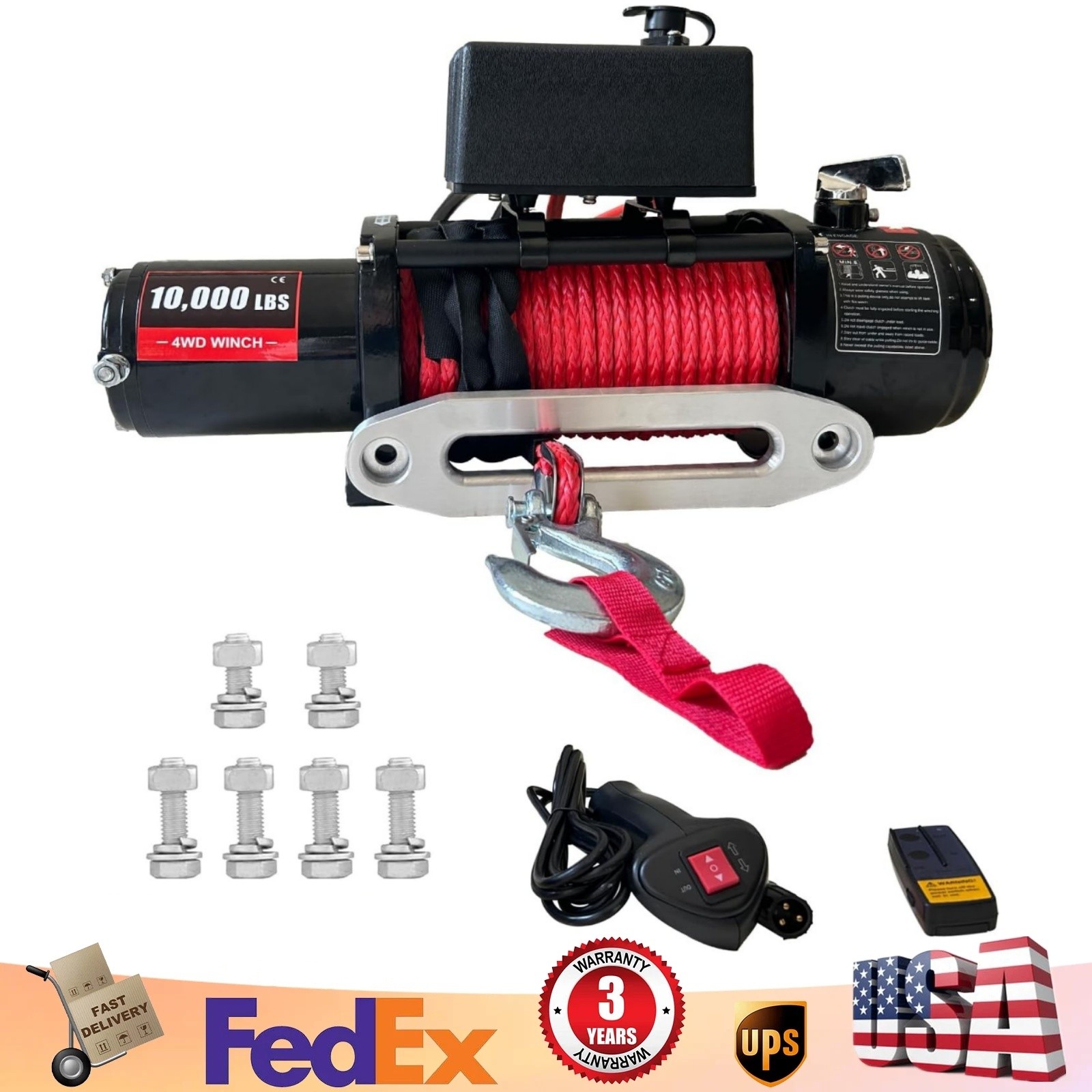 10,000LBS Truck Electric Winch Kit Waterproof IP67 85FT Steel Cable Truck Winch