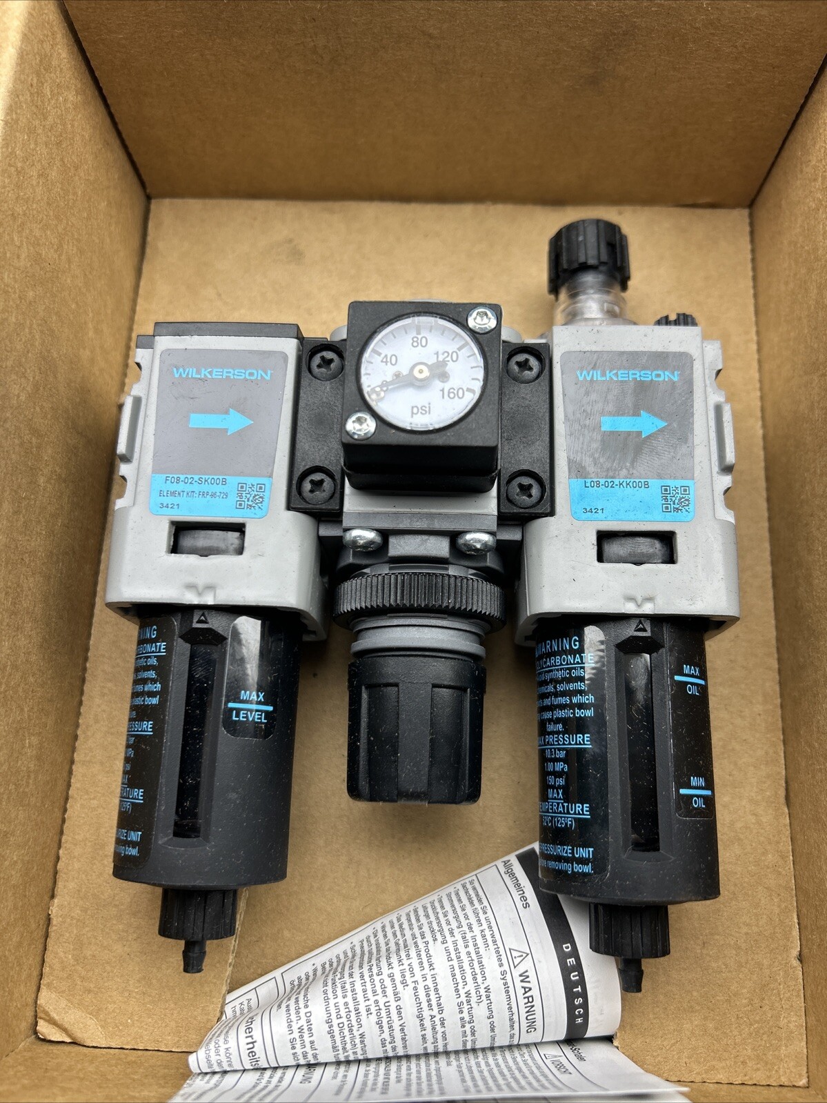 Wilkerson C08-02-Fkg0b Filter/Regulator/Lubricator,3 Pcs.