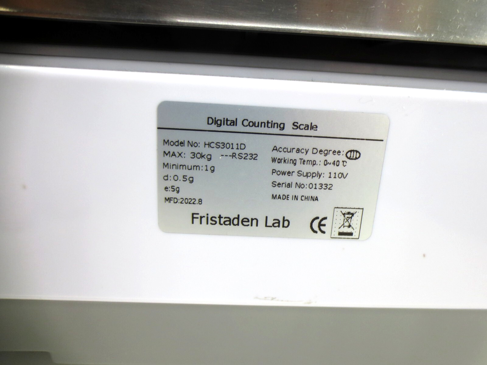 Fristaden Lab HCS3011D Counting Scale for Small Parts 30kg x 0.5g (30 kg/ 66 lb)