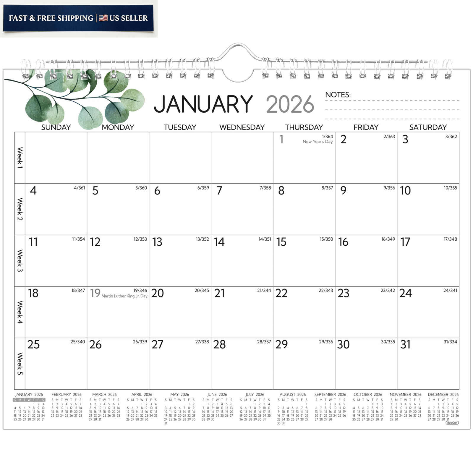 Wall Calendar 2026-2027 – Run Now to Jun 2027, 18 Monthly Calendar…