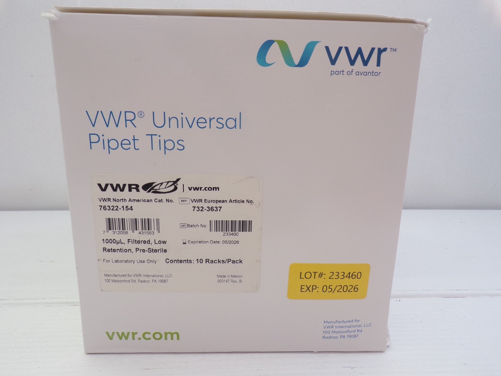 960 VWR Universal Pipet Tips 1000µl Filtered Low Retention Pre-Sterile 76322-154