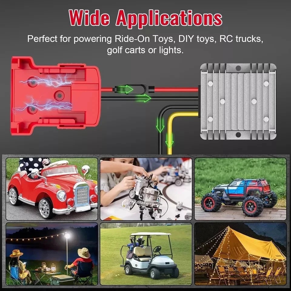 18v to 12v Step Down Converter for Milwaukee M18 Power Wheels Battery Adapter