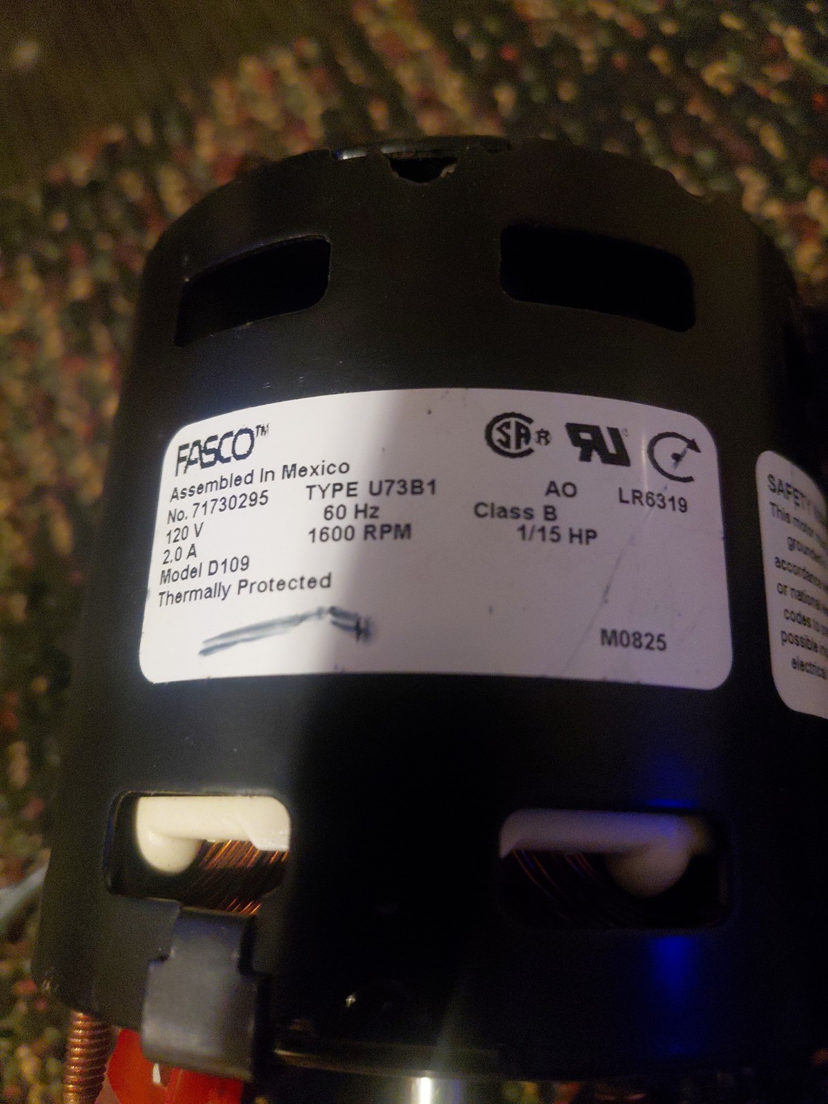 Fasco D109 Hvac Motor, 1/15 Hp, 1600 Rpm, 120V, 3.3