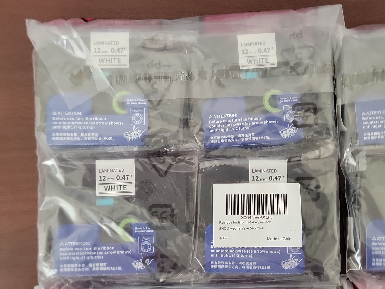 Lot Of 16 Laminated Label Tape 12mm 0.47″ White 231 Black Ink Cartridge P-Touch