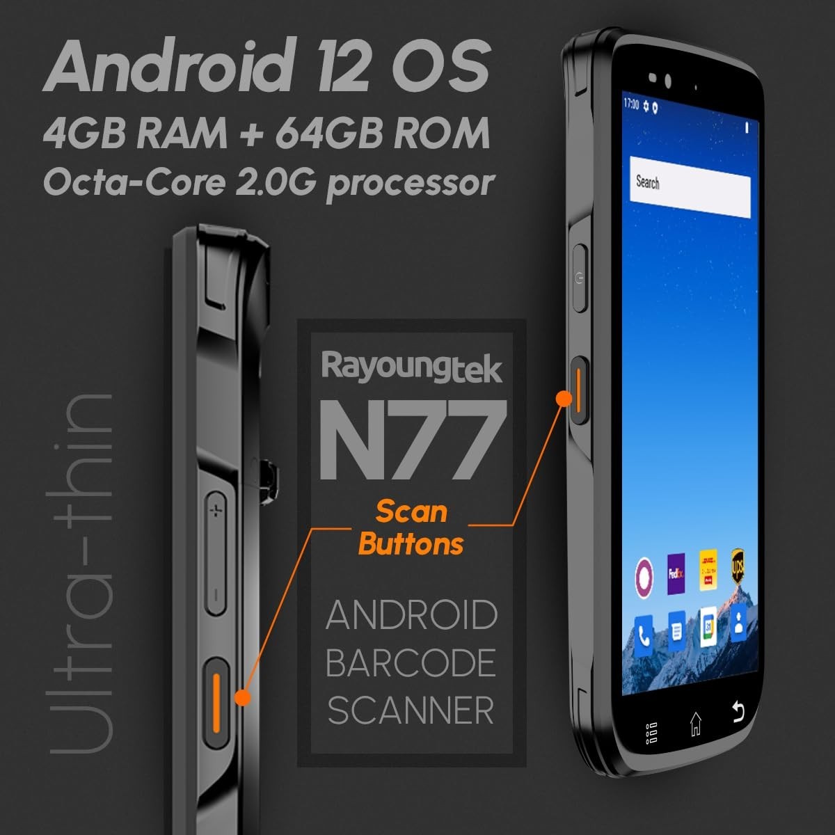 Android 12 Barcode Scanner 4+64GB, 1D/2D/QR, 4G Wireless Mobile PDA for Warehous