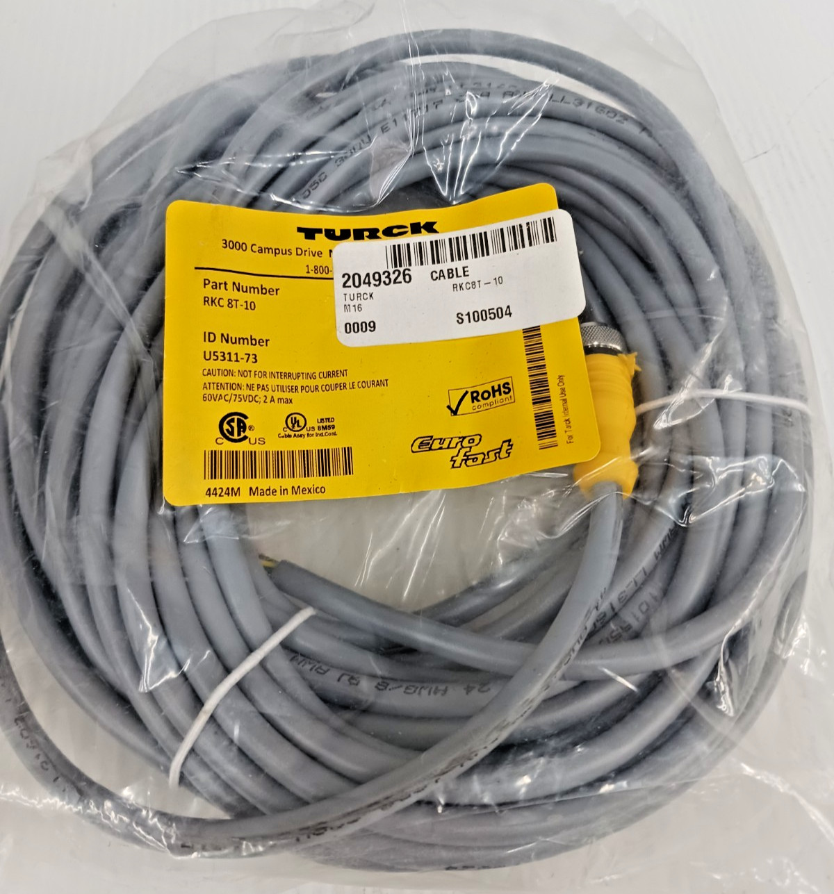 New Turck RKC8T-10 Single Ended Cordset U5311-73