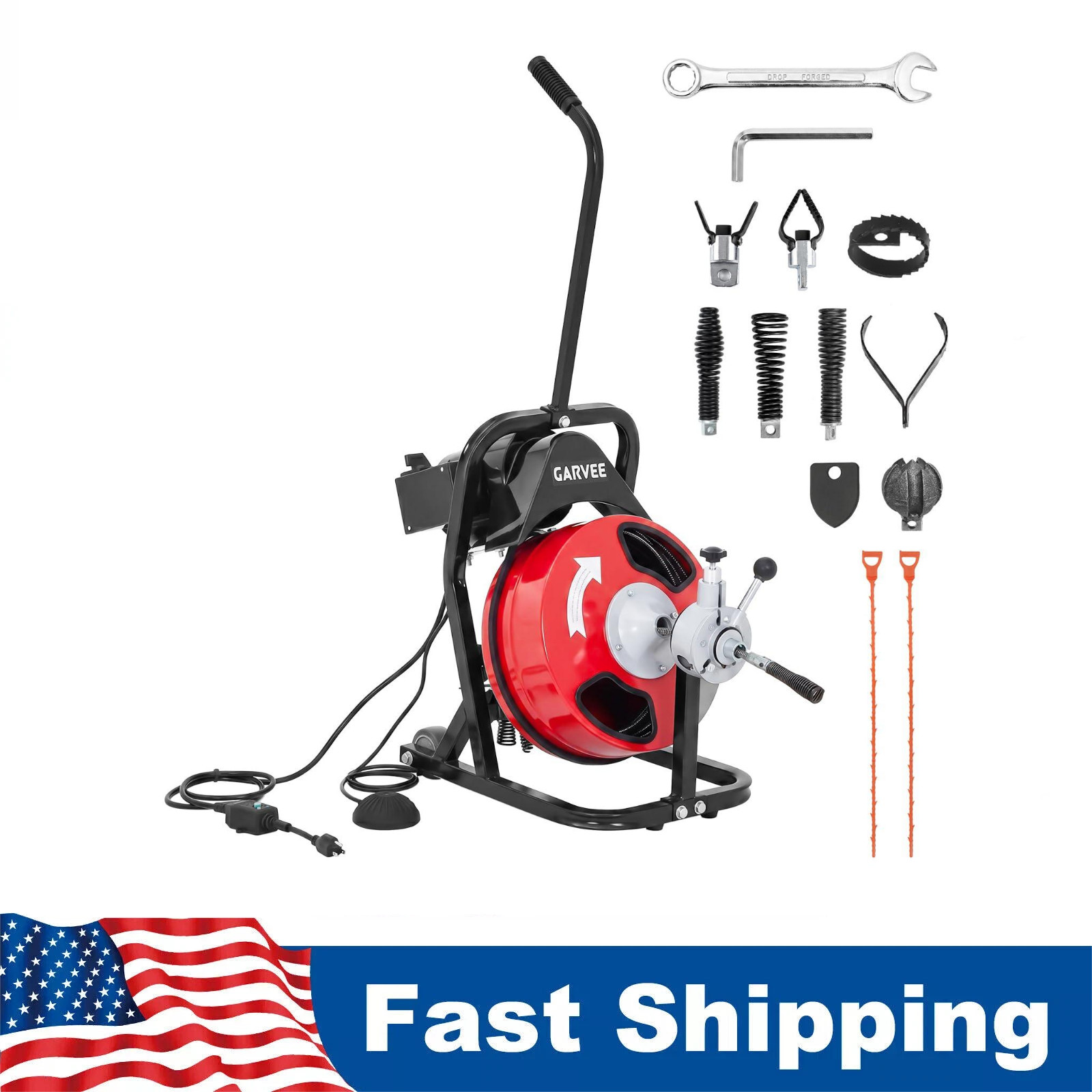 Drain Cleaner Machine ,75 FT x 1/2 In Portable Auto Feed Sewer Snake Drain Auger