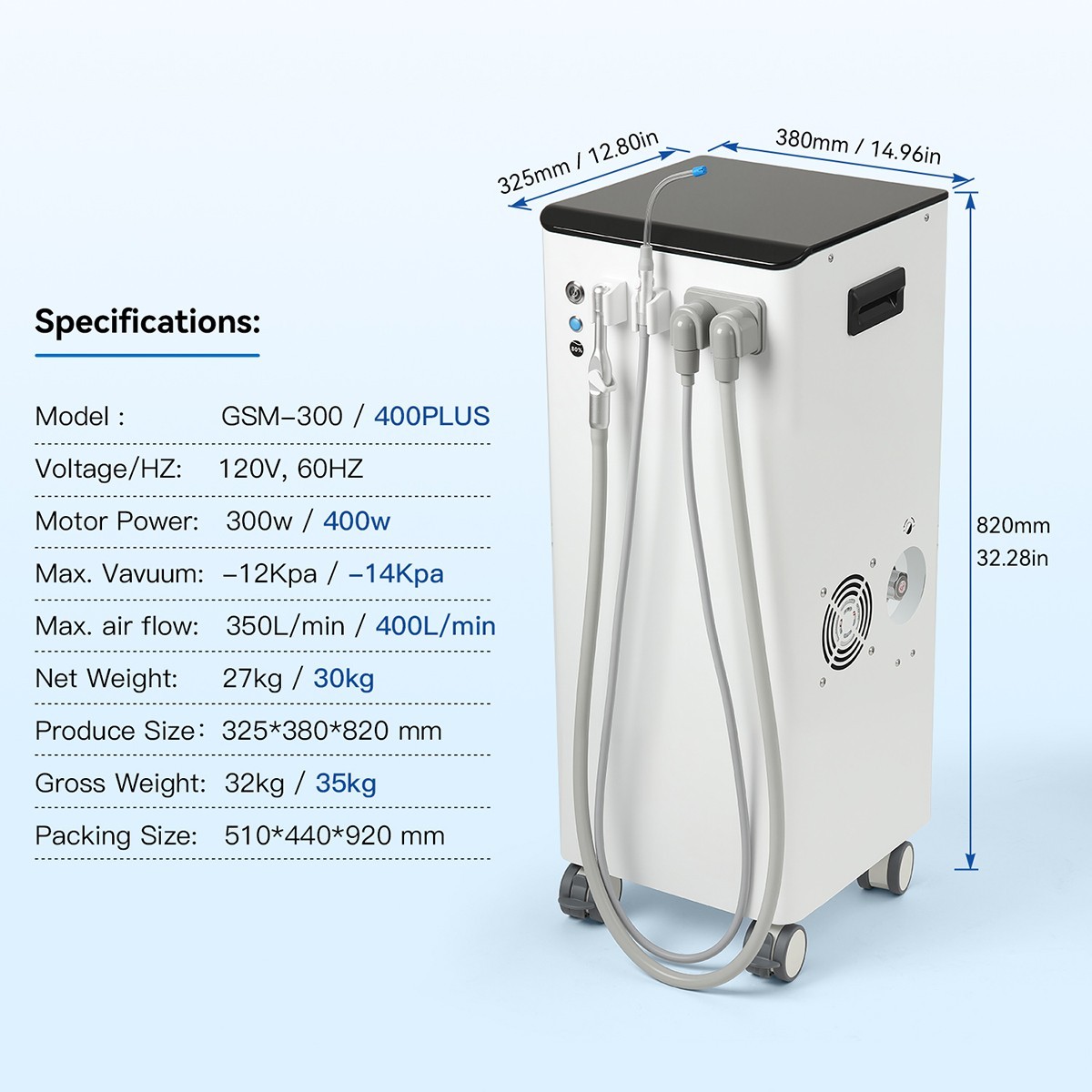 Portable Dental Suction Unit Mobile Suction Vacuum Pump Updated Machine 400L/min