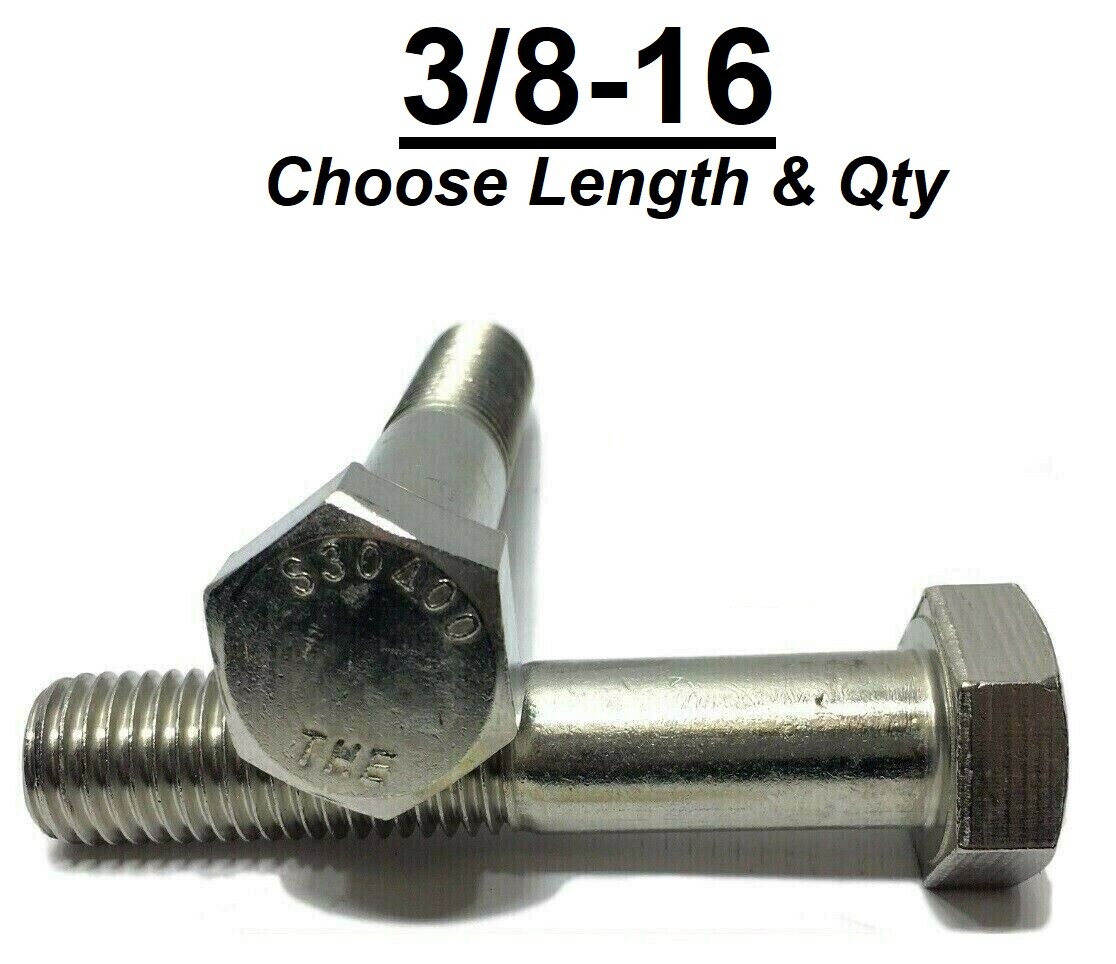 3/8-16 Stainless Steel Hex Cap Screw Bolt (All Sizes & Qty’s) 18-8 / 304 Grade