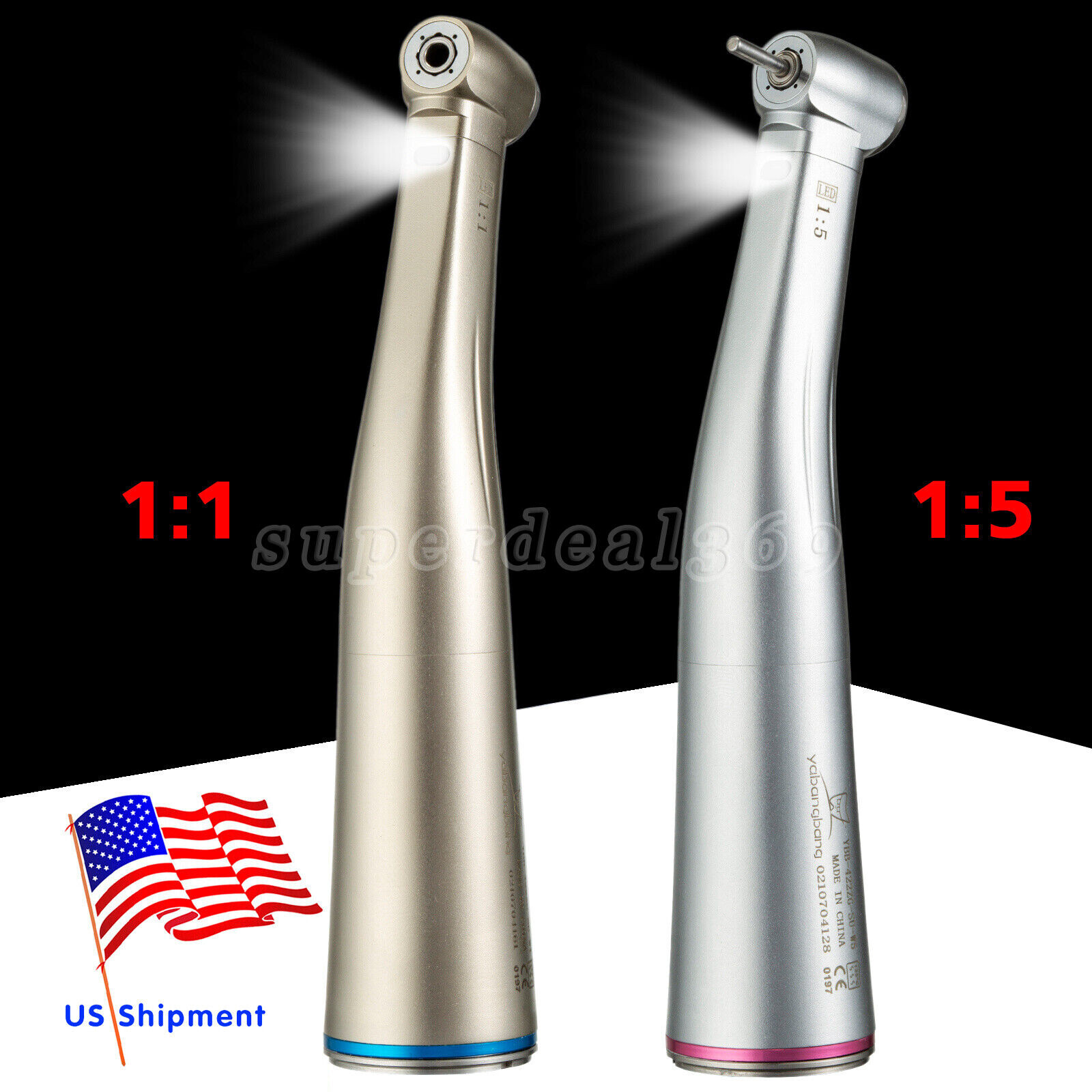 Dental 1:5 1:1 Electric Fiber Optic LED Contra Angle Handpiece Fit NSK Kavo to