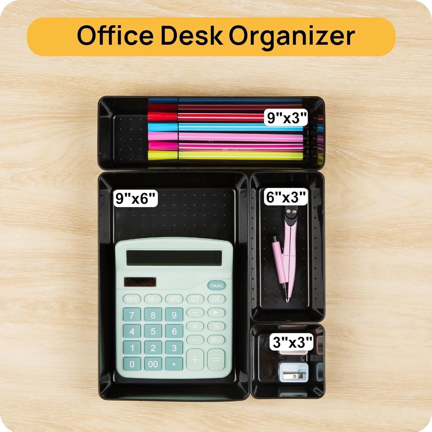 Vtopmart 25 PCS Office Desk Drawer Organizers Set, 4-Sizes Black