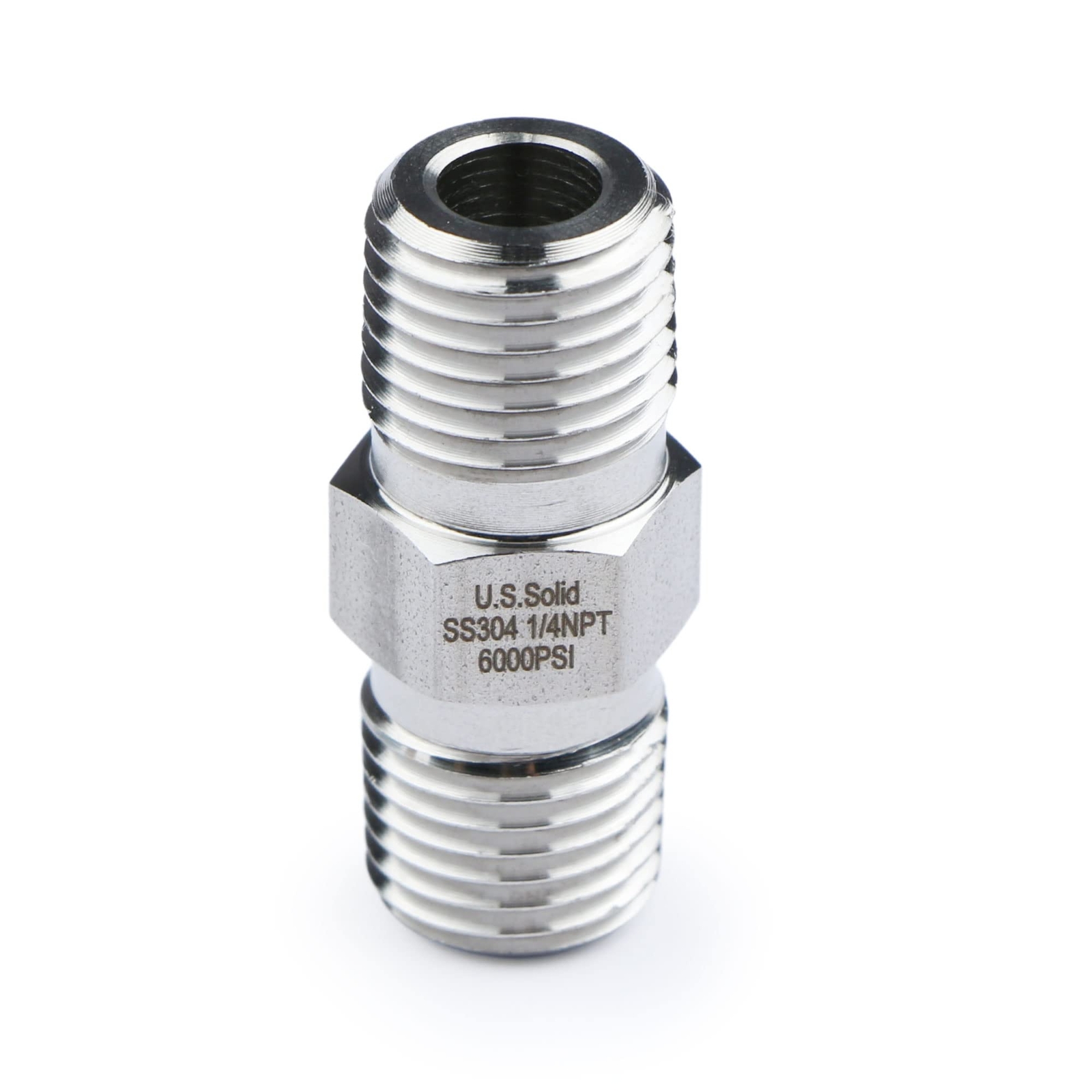 U.S. Solid 304 Stainless Steel Fitting Hex Nipple, NPT 1/4″ Male x 1/4″ Male