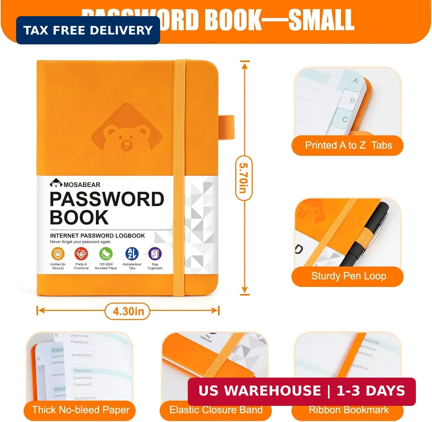 Password Book with Alphabetical tabs Internet Address Organizer Logbook Small Po