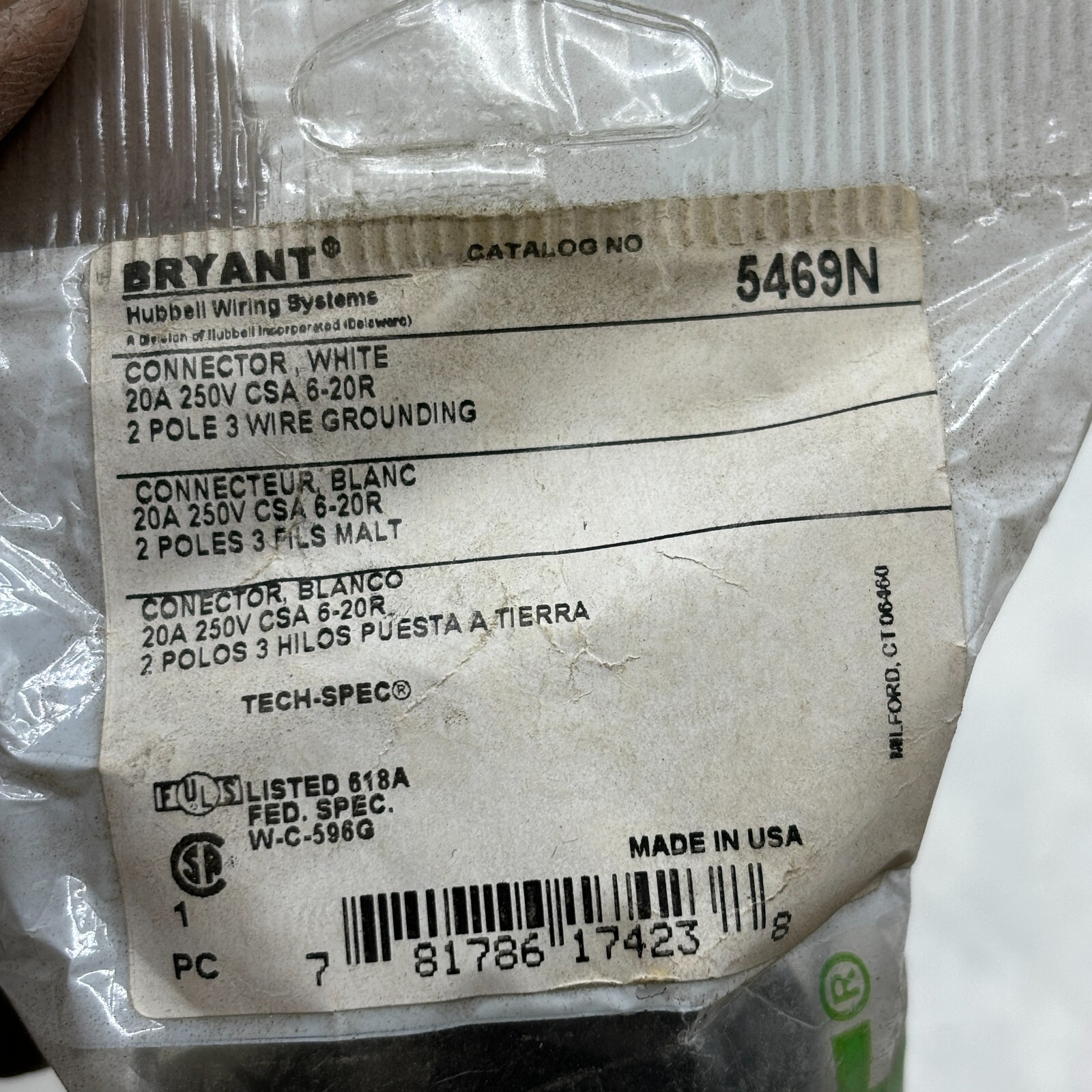 BRYANT TECH -SPEC CONNECTOR P/N 5469N – 20 AMPS, 250 VOLTS🔔