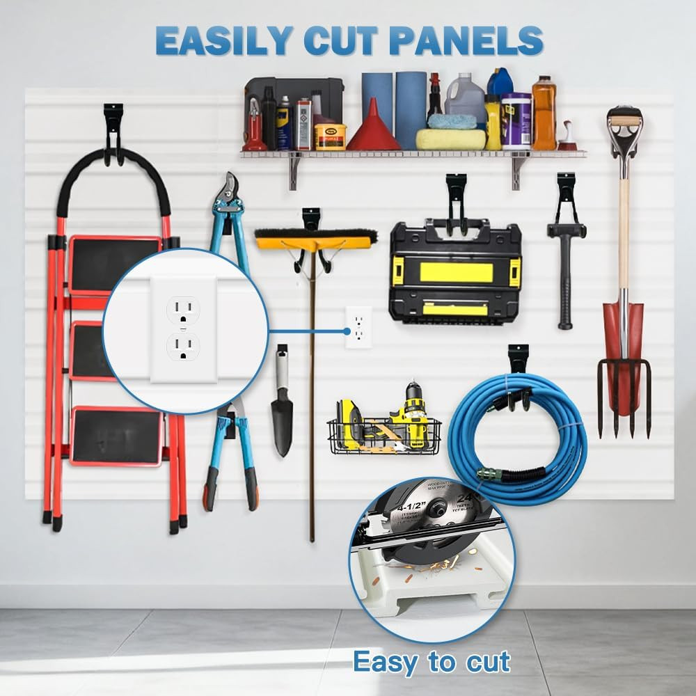 6PCS White Slatwall Panel System for Garage & Workshop Organization