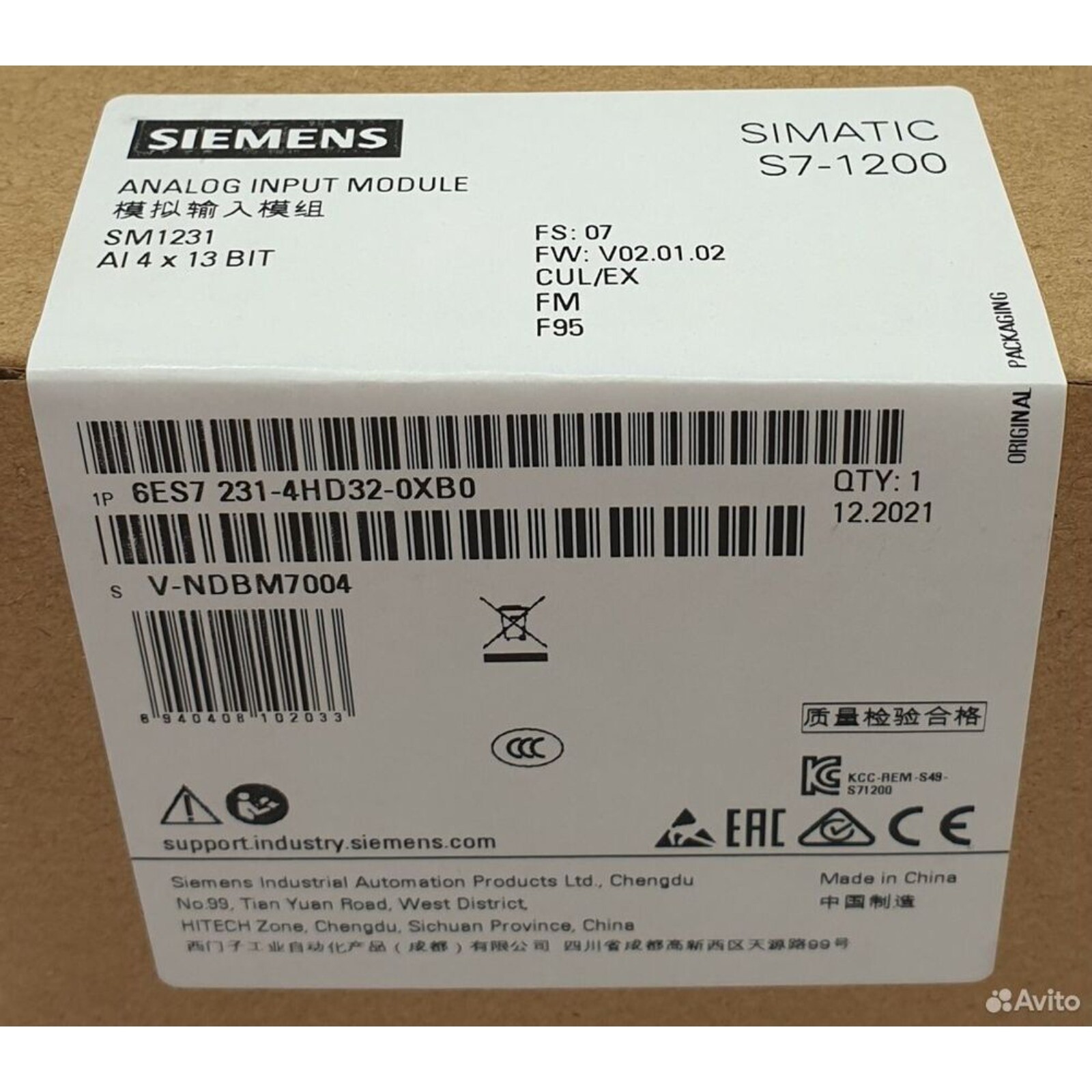 New Siemens 6ES7 231-4HD32-0XB0 6ES7231-4HD32-0XB0 S7-1200 Analog input SM 1231