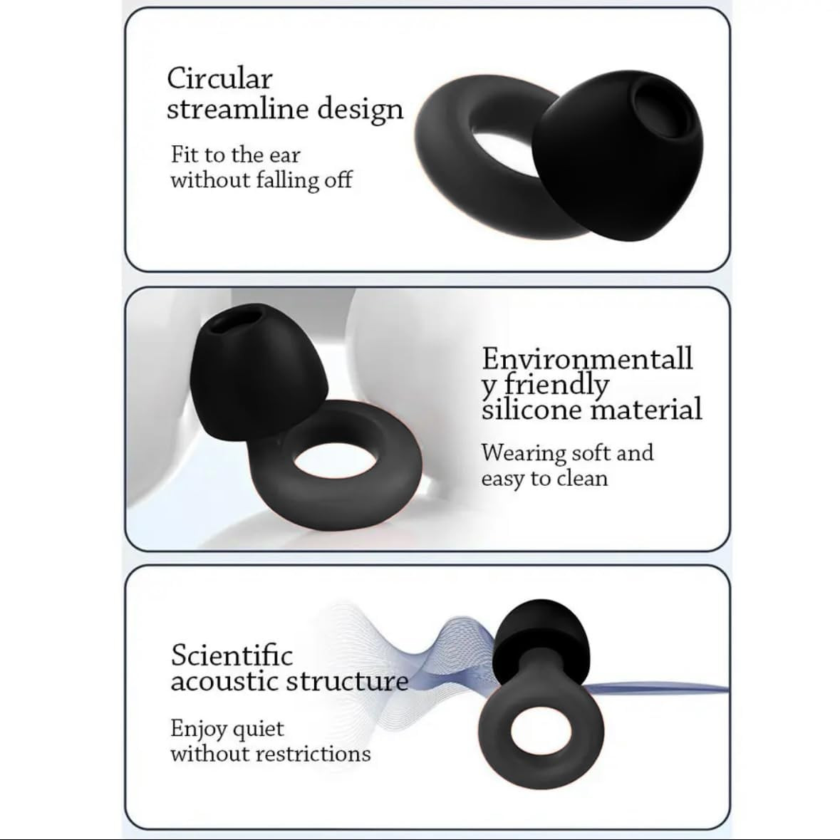 Reusable Silicone Ear Plugs Noise Cancelling Earplugs Protector Study Sleep Swim