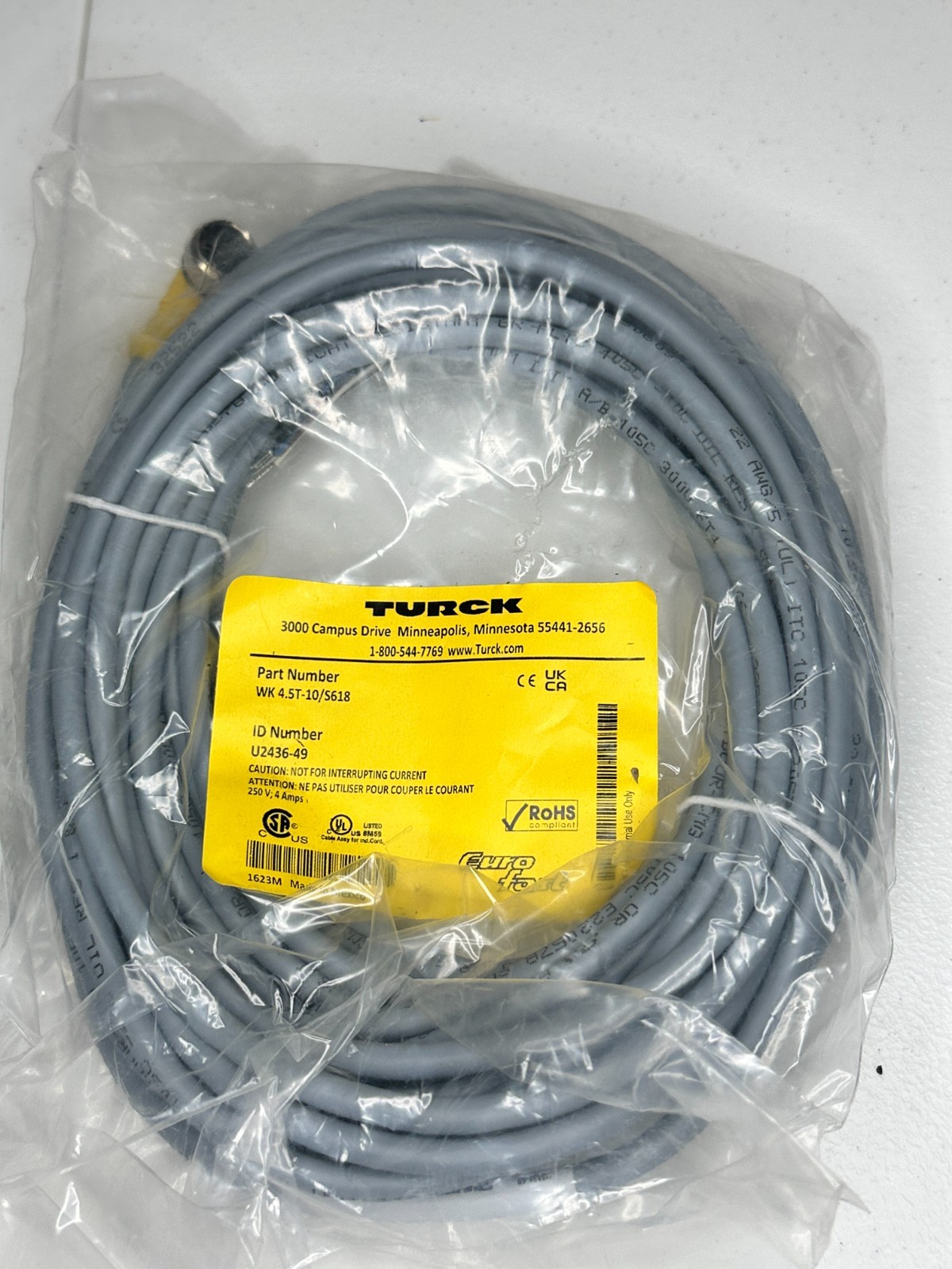 TURCK Actuator and Sensor Cable WK 4.5-10/S618 NEW