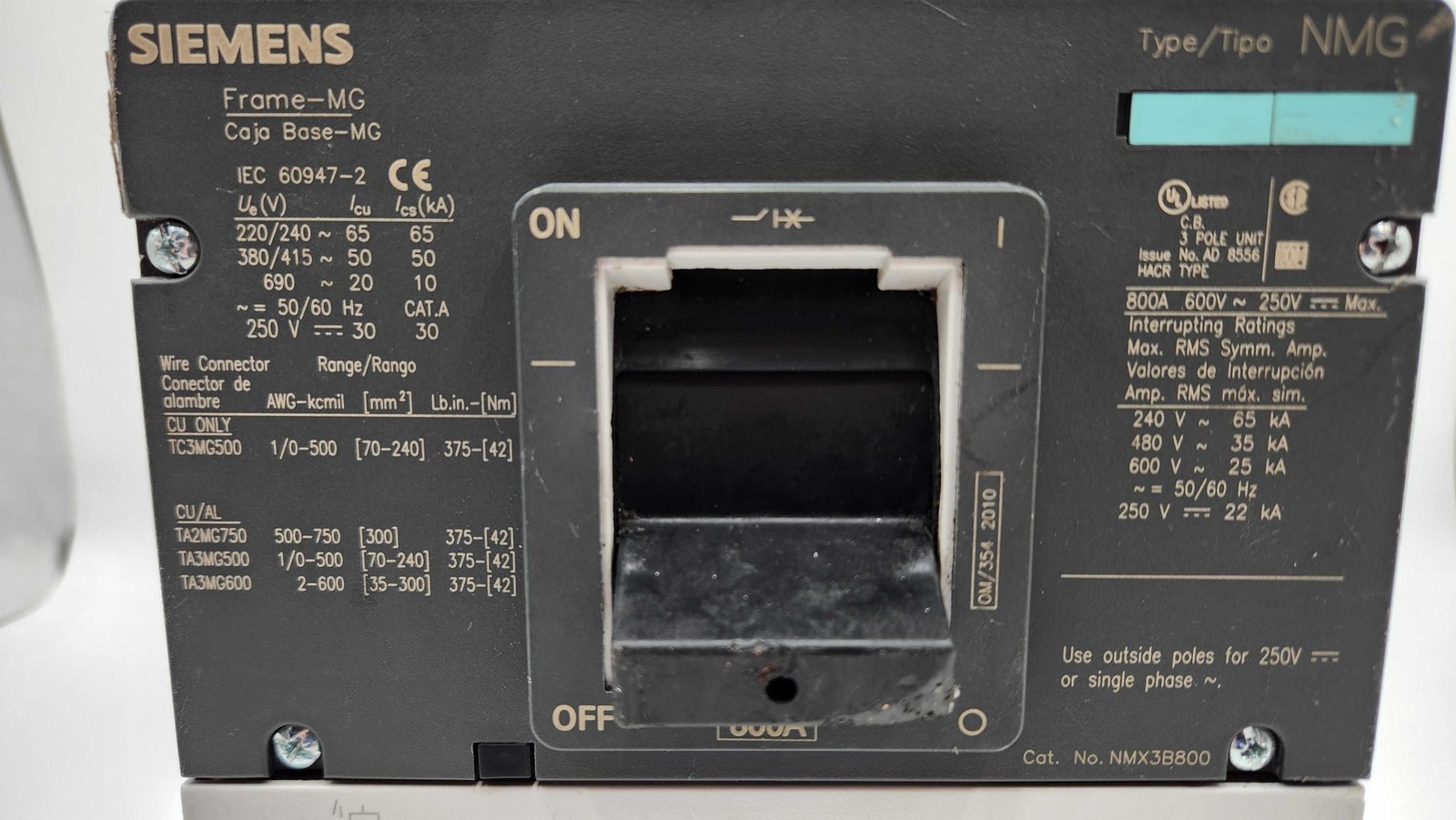 Siemens NMX3B800 Circuit Breaker 800A 600V 3P NMX