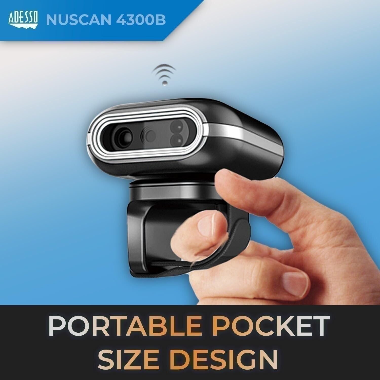 Adesso NuScan 4300B 2D Bluetooth Wireless Ring Finger Barcode Scanner…