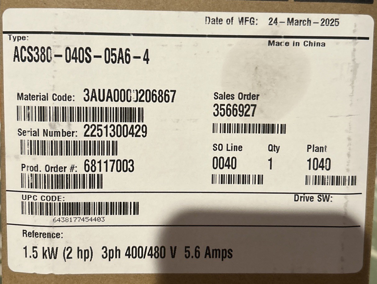 ACS380-040S-05A6-4 ABB Inverter Brand New 2hp ACS380-040S-05A6-4