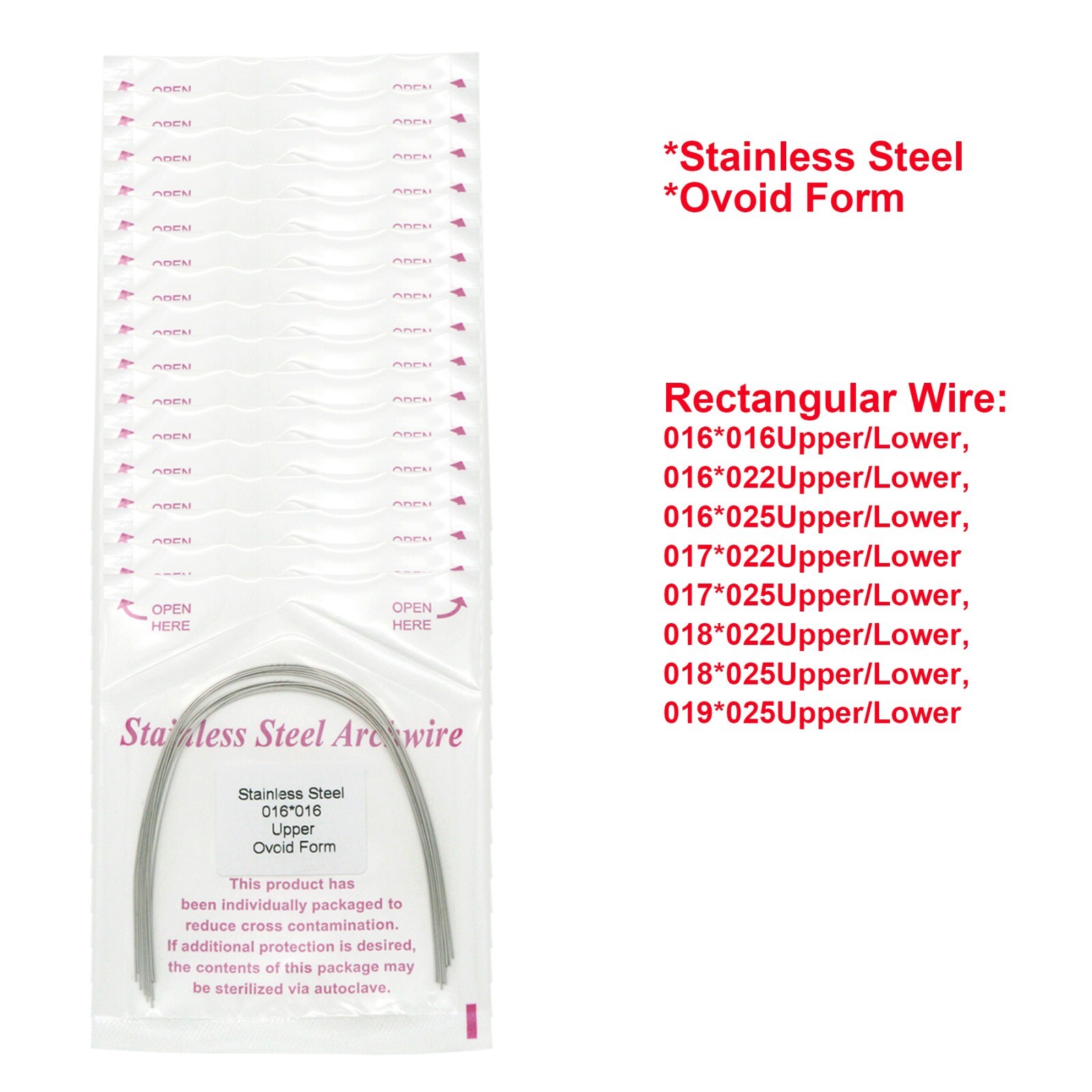 100Pcs Dental Ortho Arch Wire Round/Rectangular Stainless Steel Ovoid/Natural