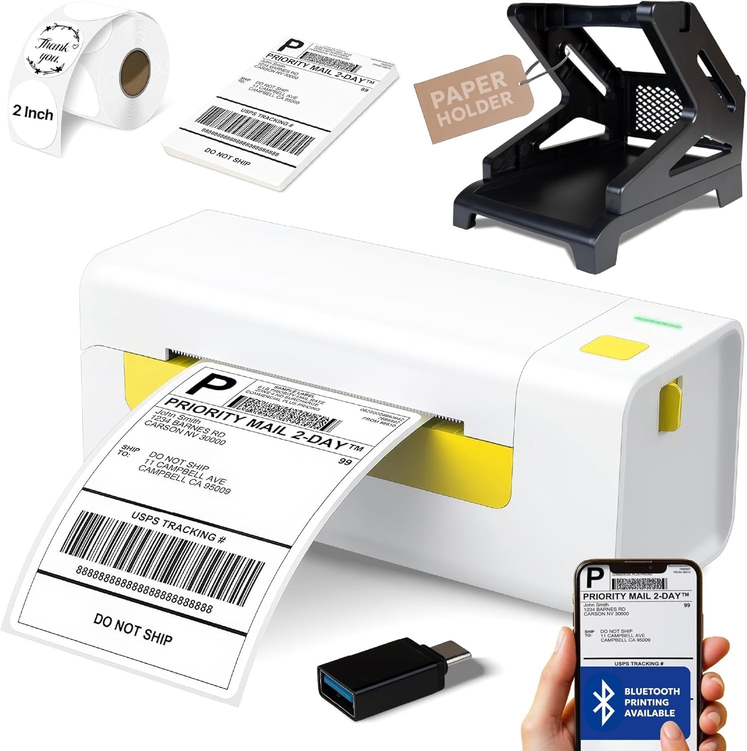 Thermal Bluetooth Shipping Label Printer 4×6 – Mac Windows Android iOS (Open Box