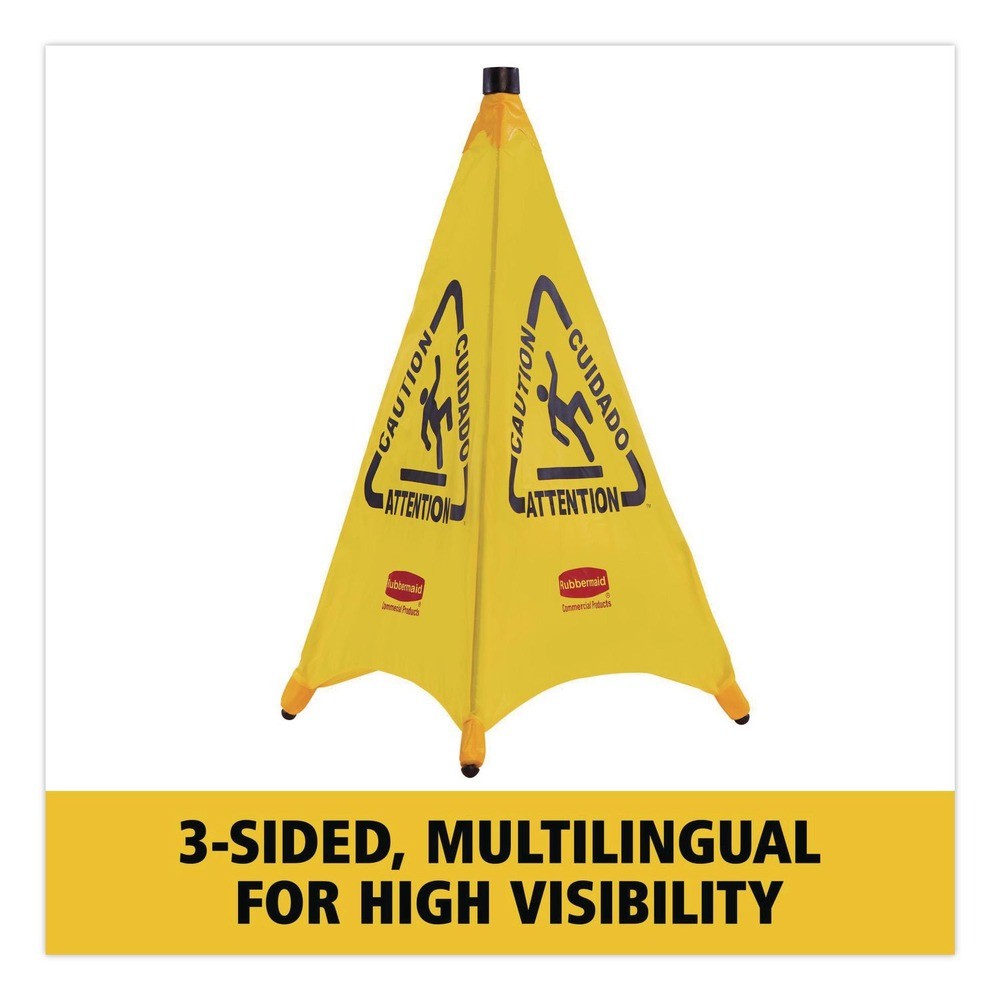 Rubbermaid Commercial 9S0100YL Multilingual Pop-Up Wer Floor Safety Cone New