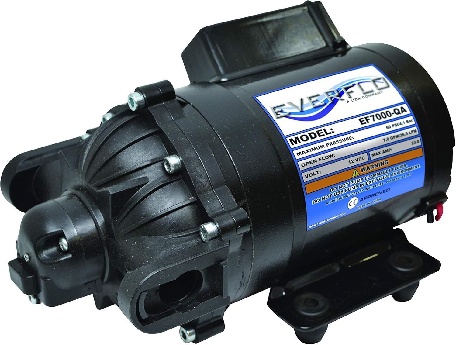 EF1000-BOX 12V Diaphragm Pump with 3/8″ Hose Barb Ports, 1.0 Gpm