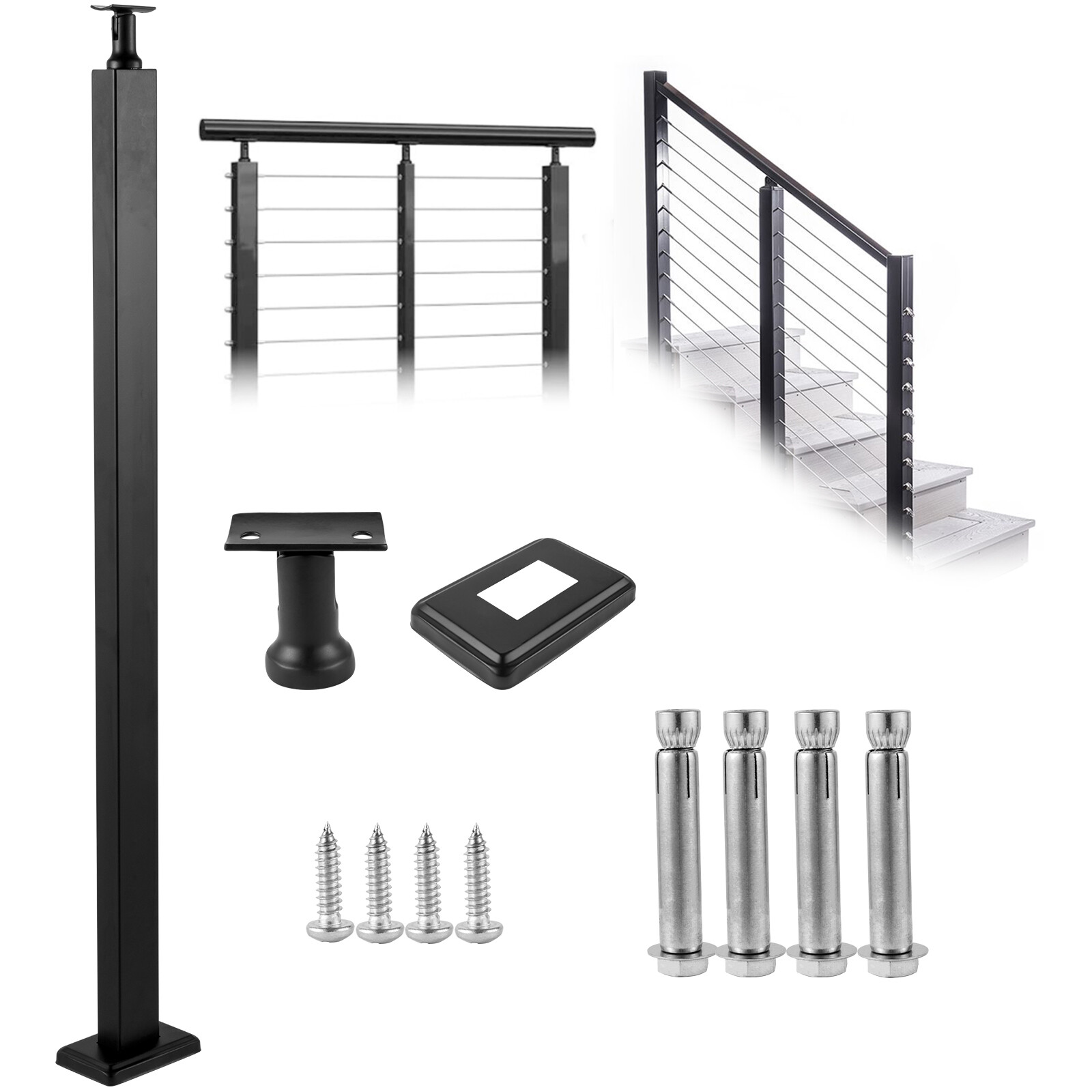 VEVOR Cable Railing Post Deck Railing 42x2x2″ DIY Post Without Holes Black
